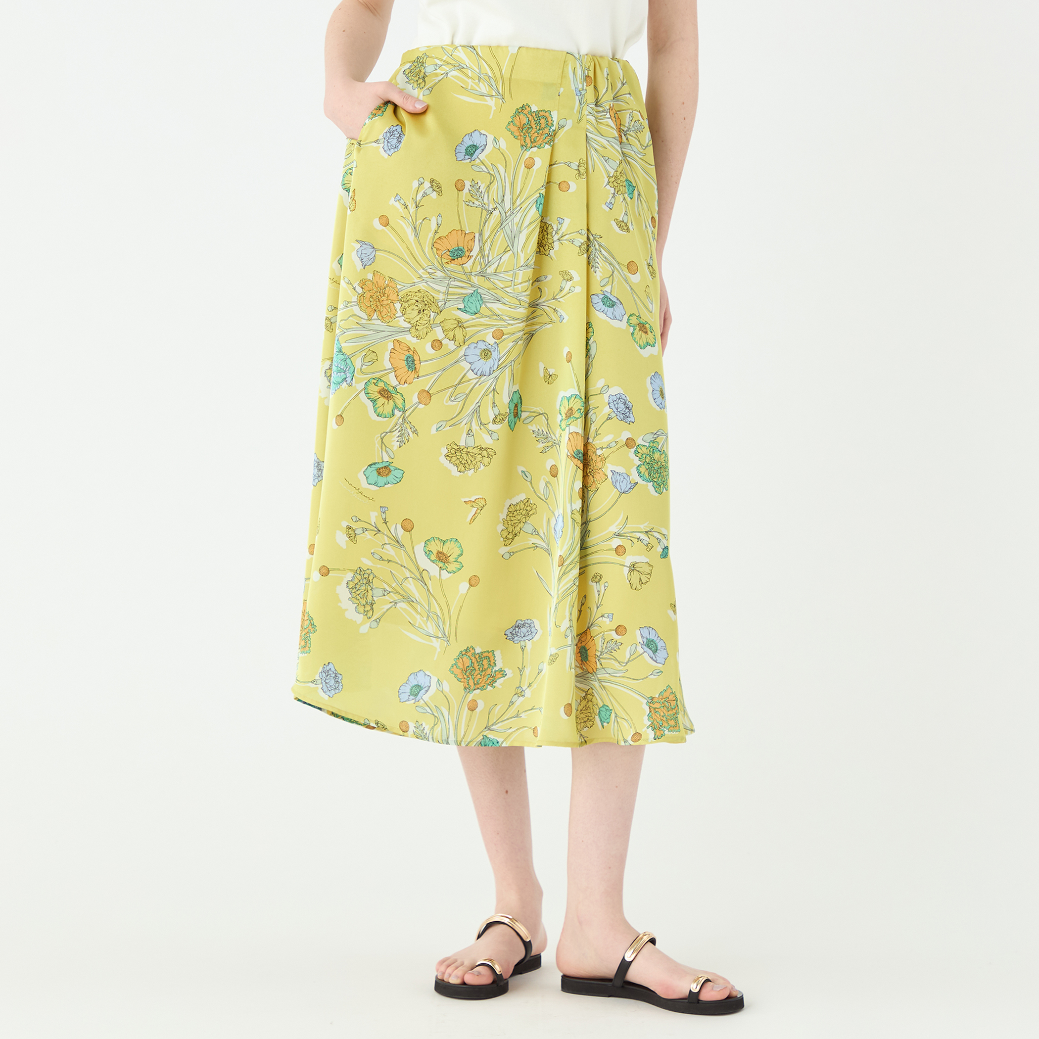 mmyw⭐︎ トゥモローランド★アシンメトリータックミディスカート⭐︎新品 セール】 アイヴィーフラワープリント アシンメトリータック