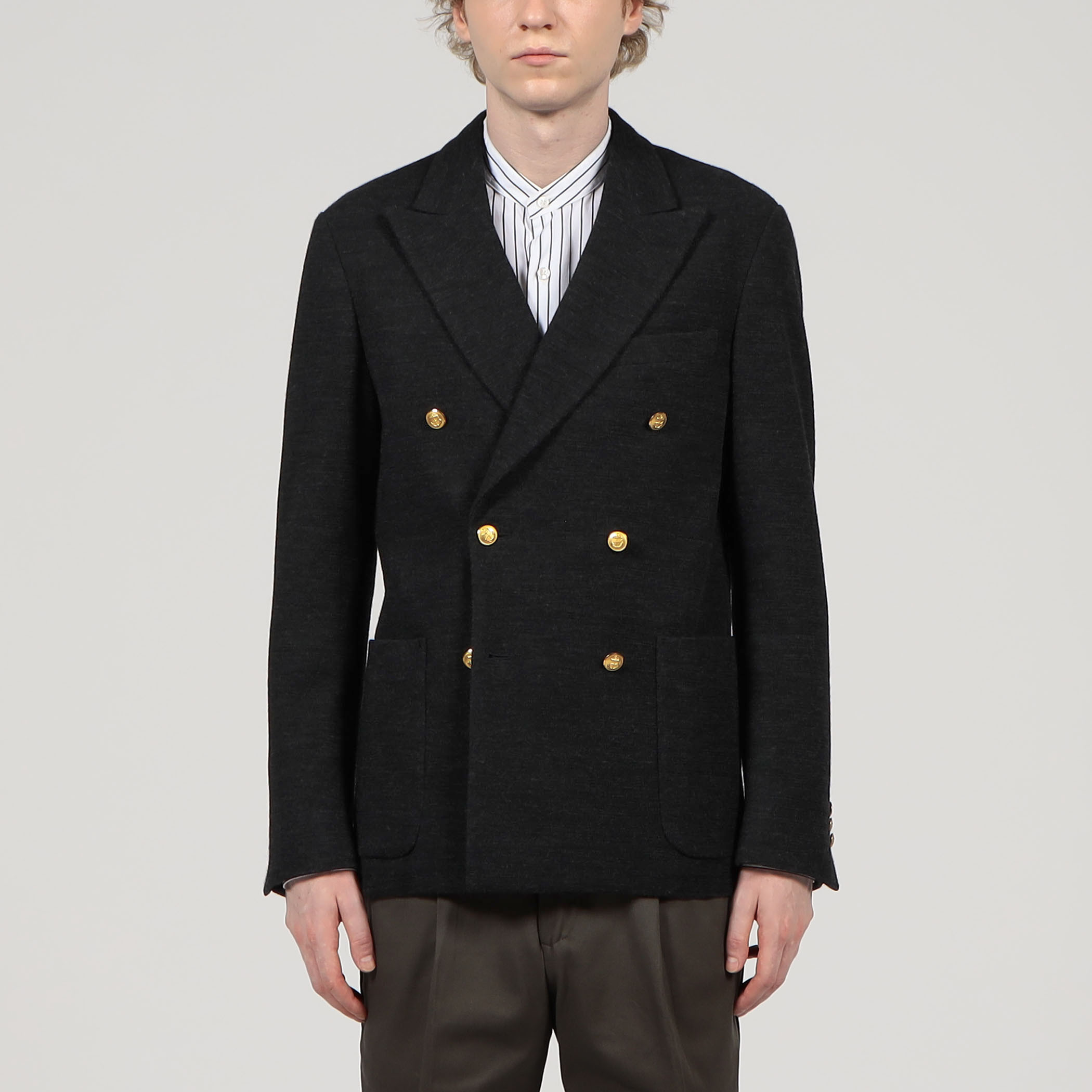 □ウールコットンダブルニット ダブルブレステッド6Bブレザー