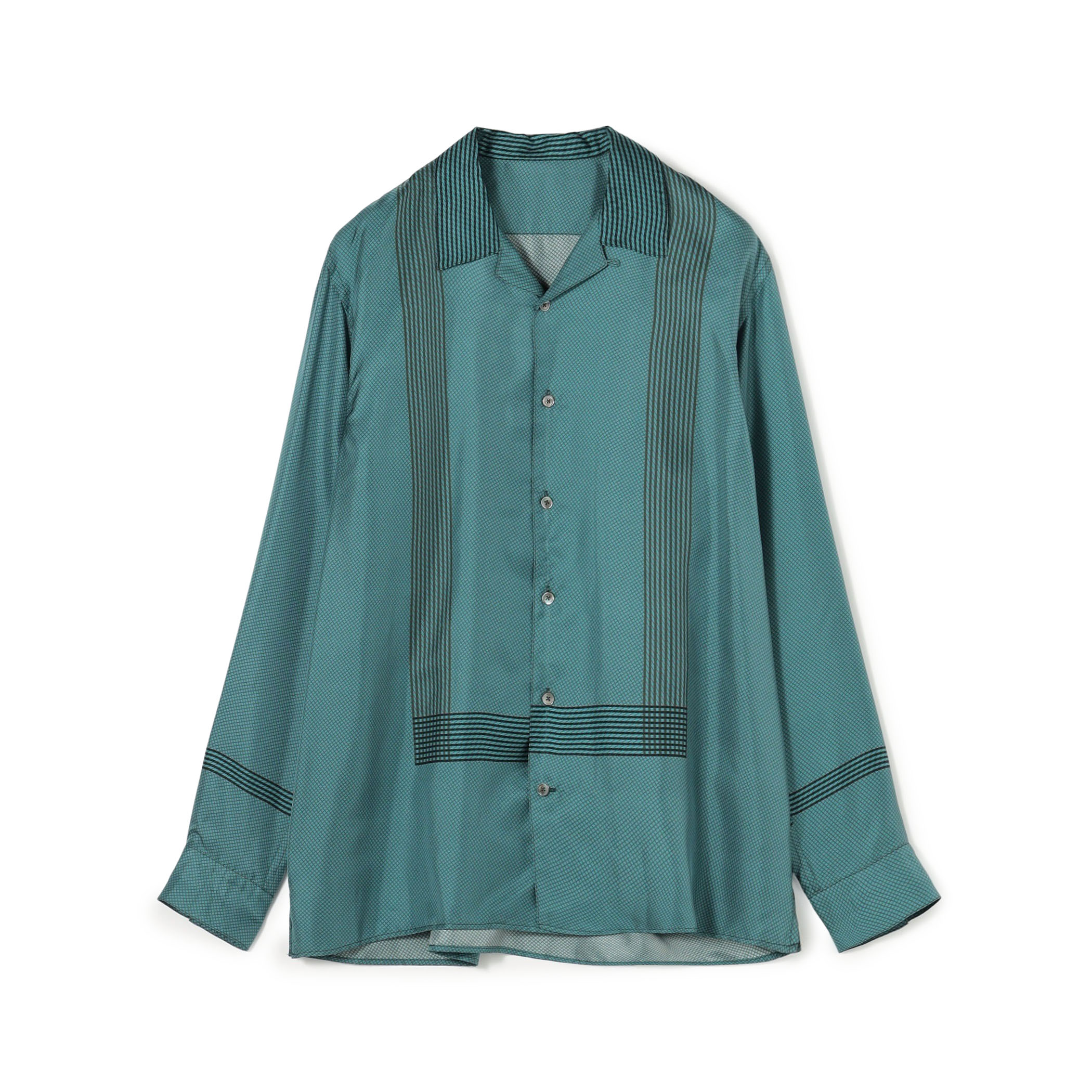 シルクツイル パネルプリント オープンカラーシャツ