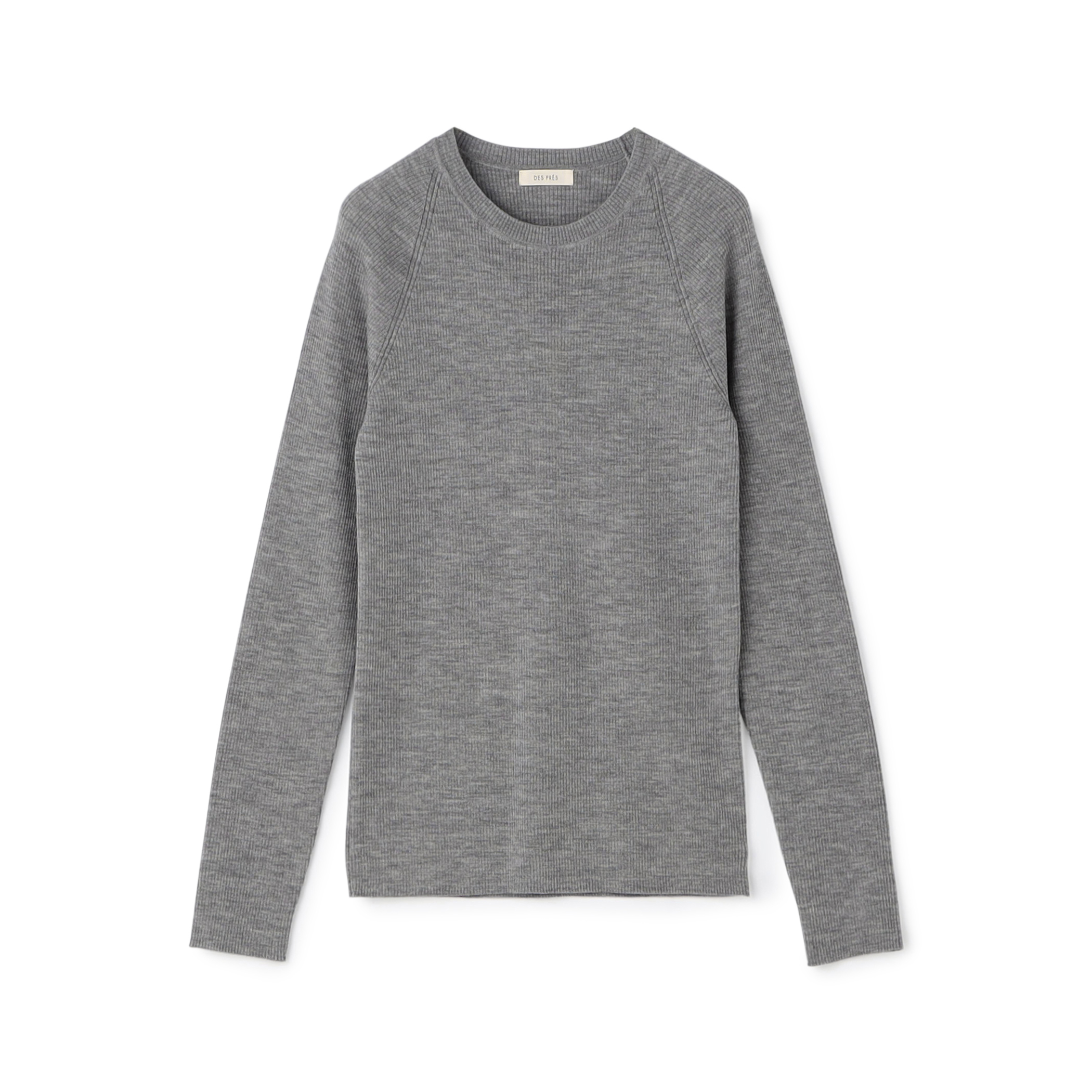 ウーステッドウールファインリブ クルーネックプルオーバー