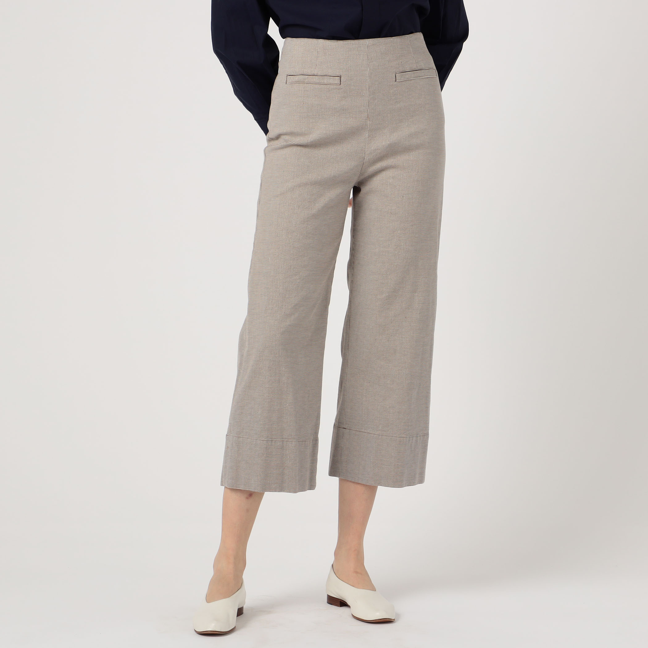 コットンリネンストレッチ セミワイドクロップドパンツ