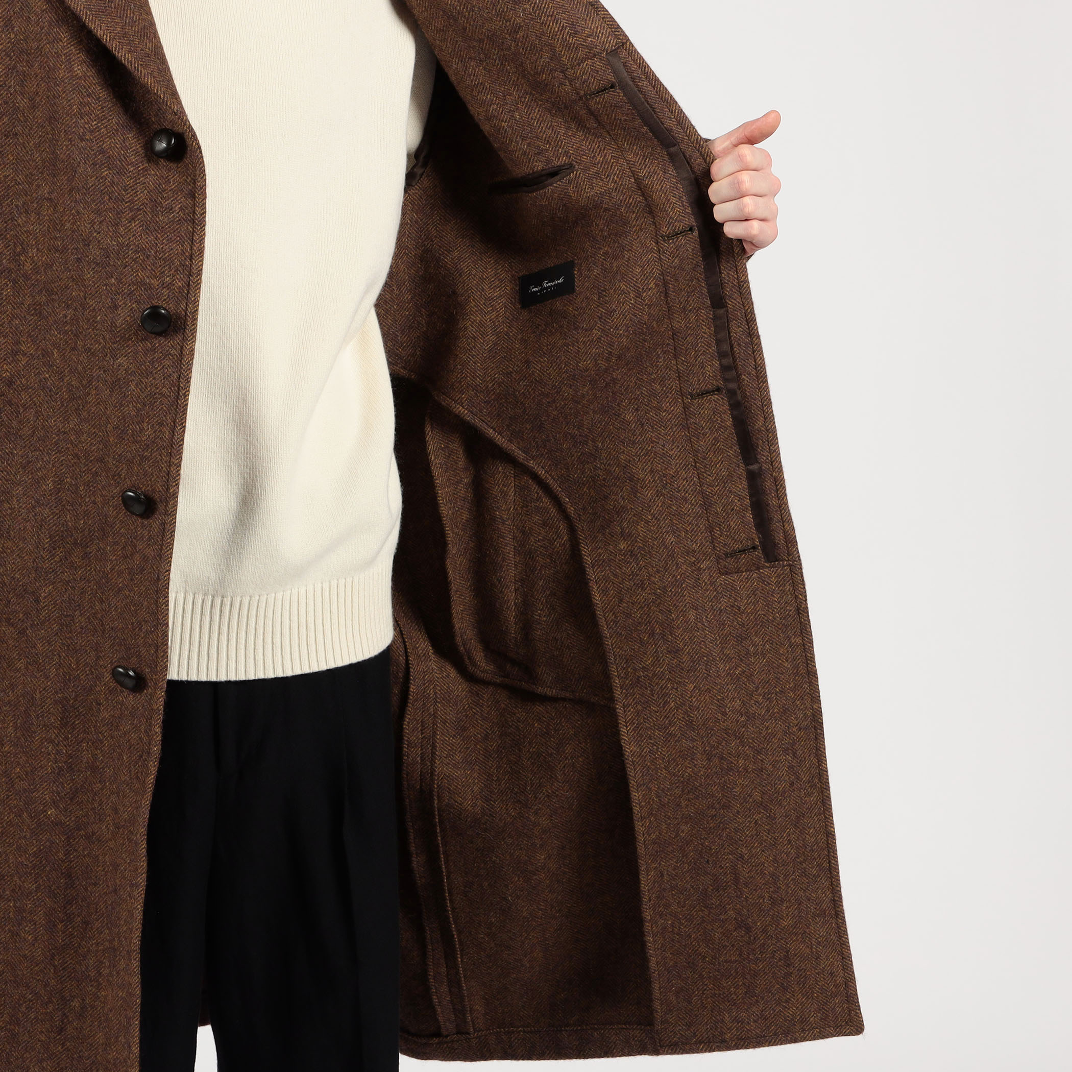 ERRICO FORMICOLA ウールナイロン バルカラー ベルテッドコート