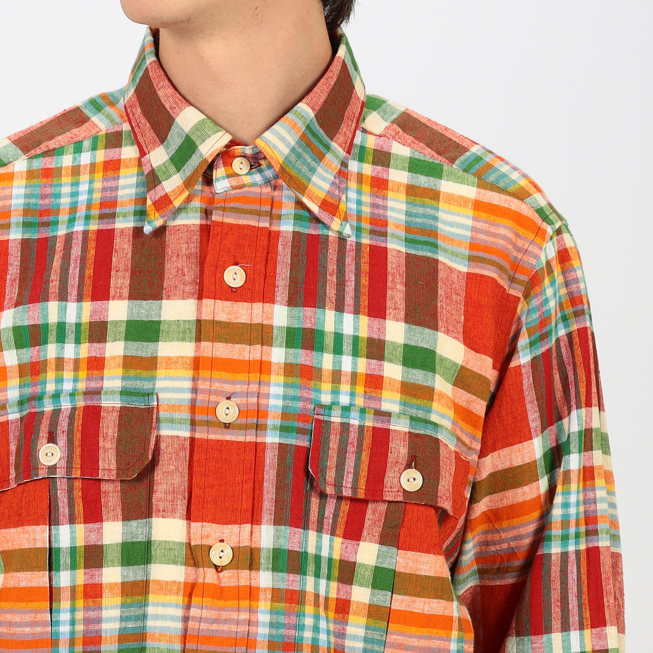 Drake's コットンリネン ダブルポケット レギュラーカラーシャツ