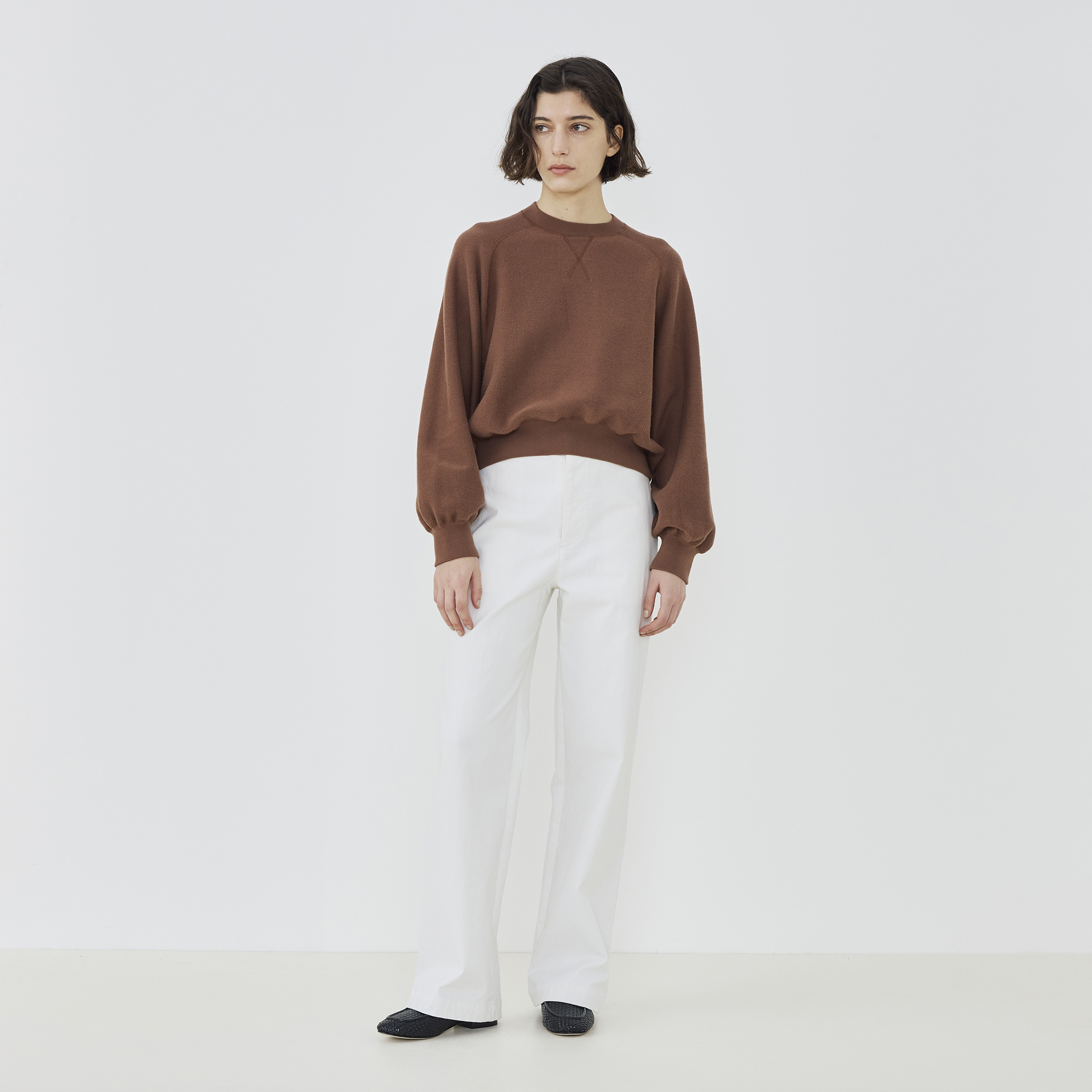 コットンナイロンスエットニット クルーネックプルオーバー