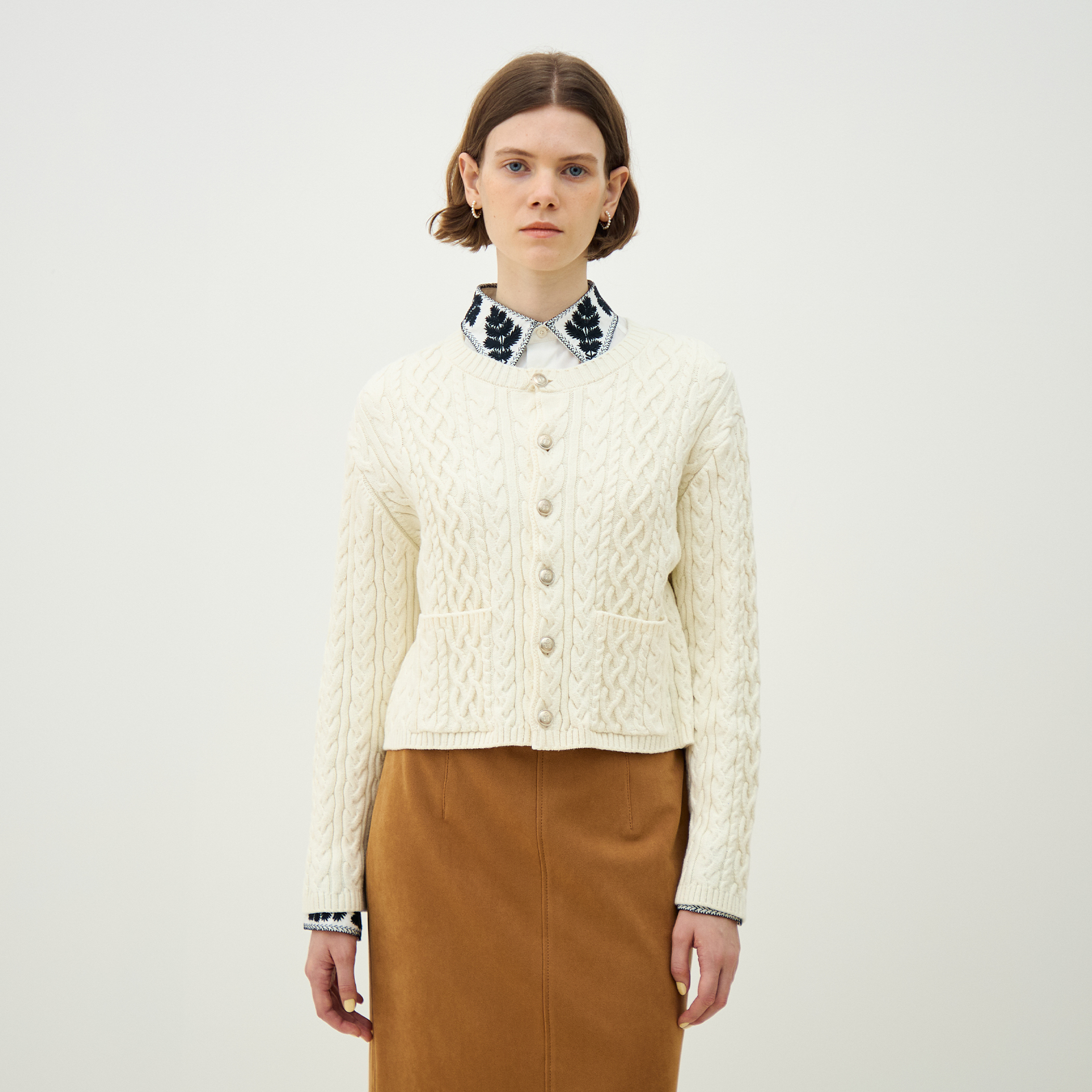 ハイブリットコットンケーブル クルーネックカーディガン