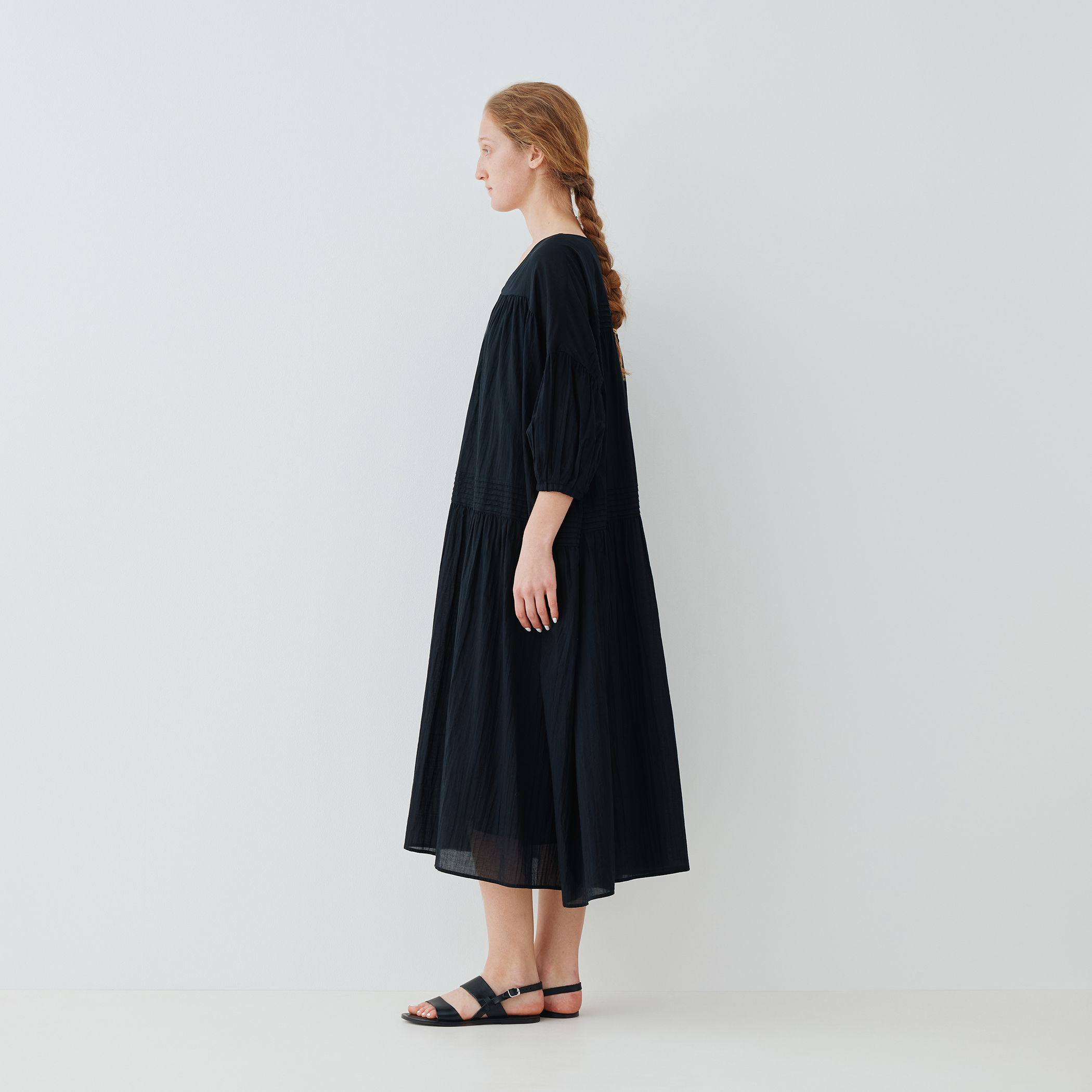 GALERIE VIE インドコットン ギャザーワンピース　Black インドコットン ギャザーワンピース | GALERIE VIE (Women