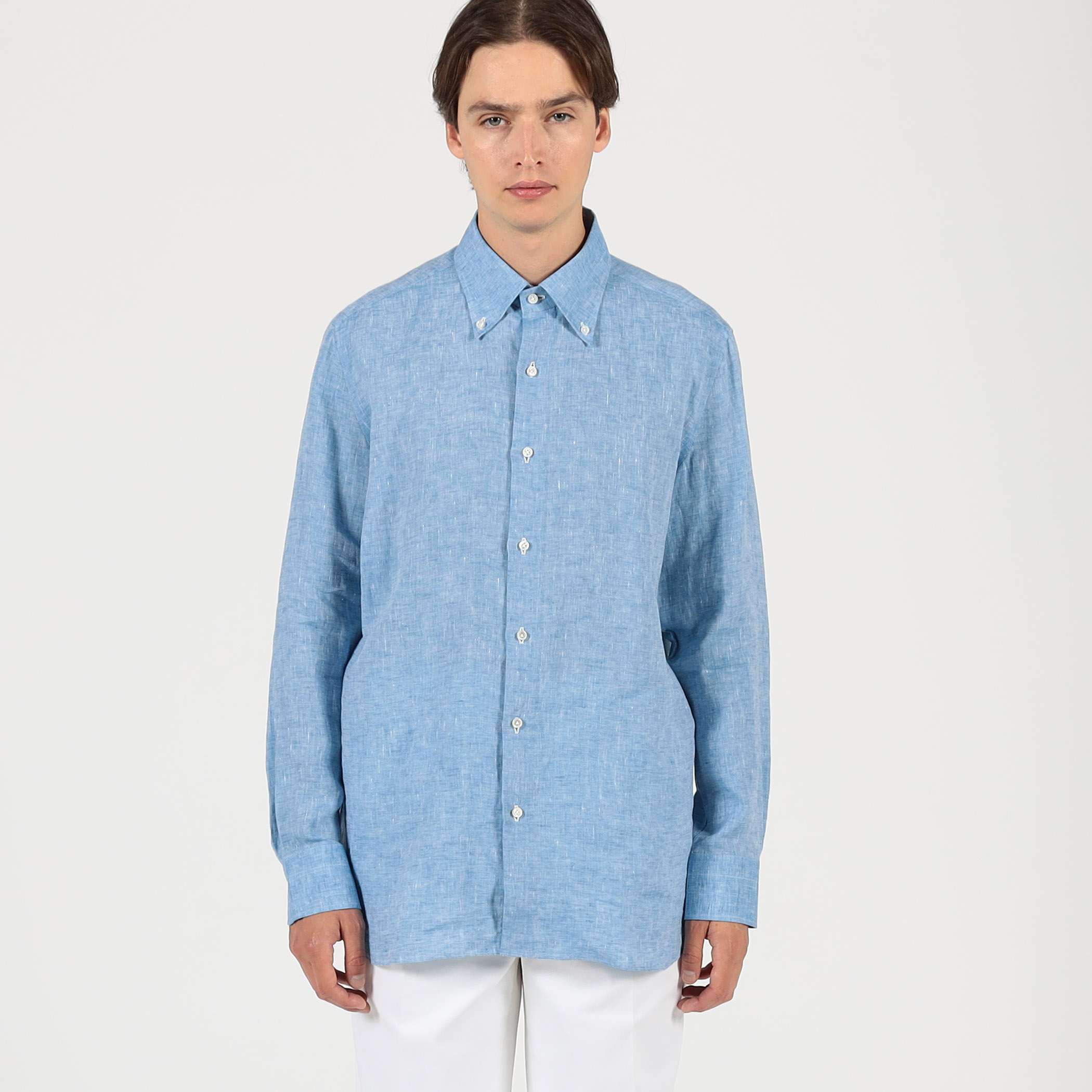 【美品】LUIGI BORRELLI リネン カッタウェイ トゥモロー別注 S 別注】LUIGI BORRELLI GABLE リネン ボタンダウンシャツ