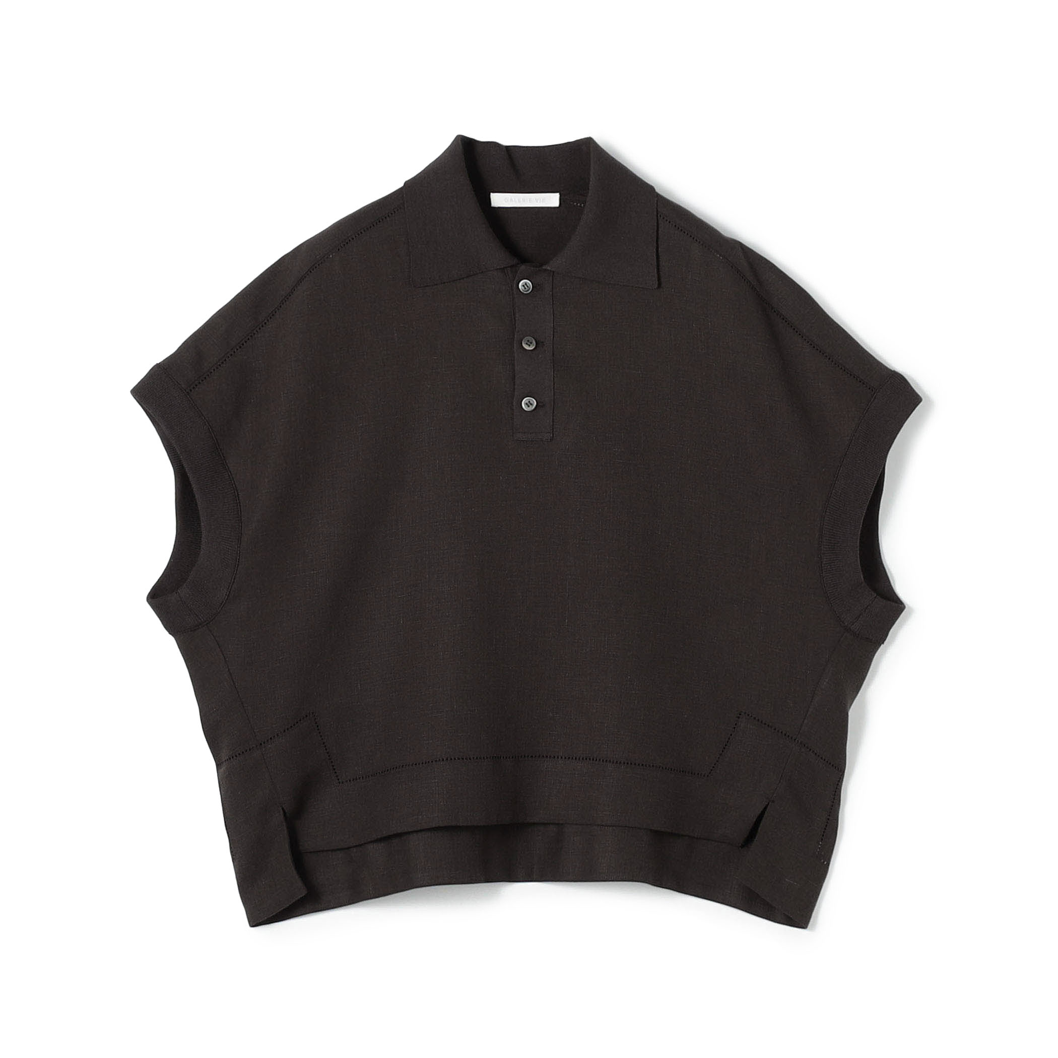 リブコンビフレンチリネン ポロカラーブラウス