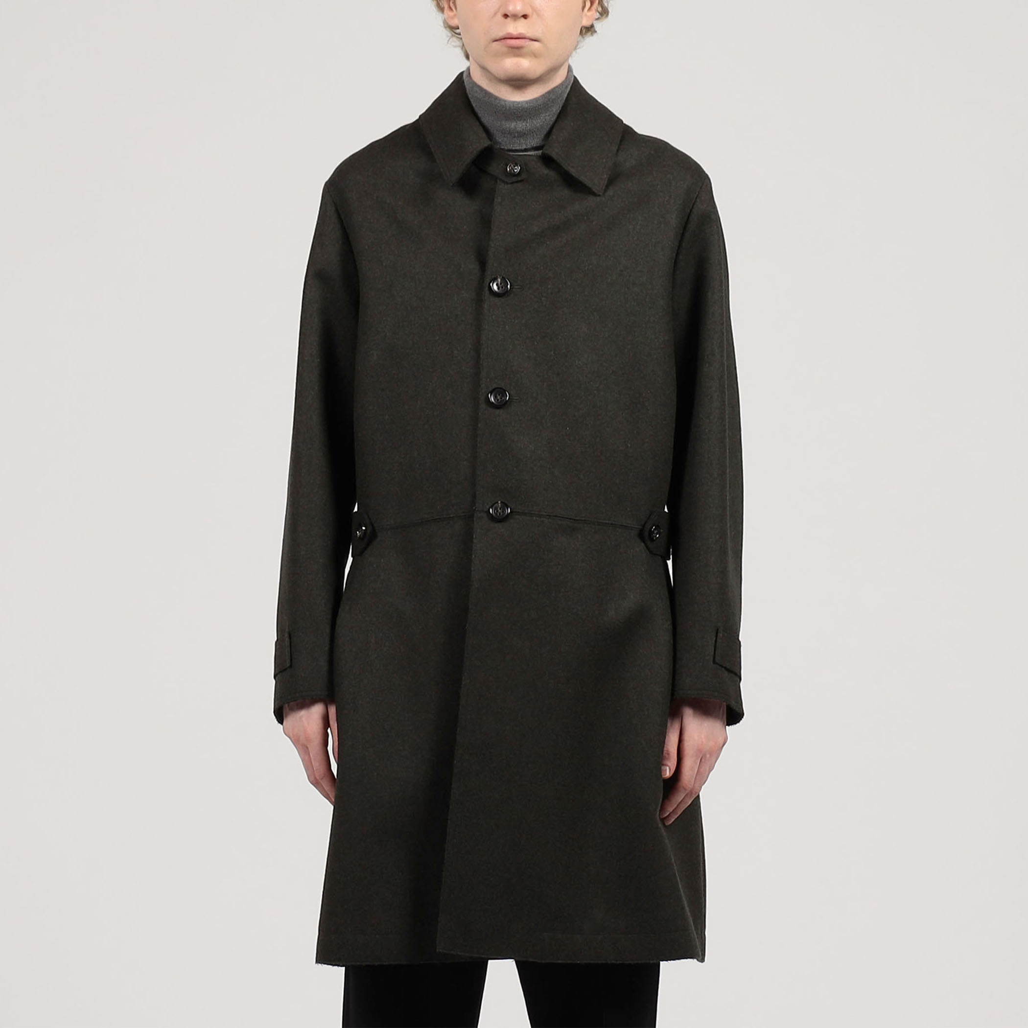 □ウールカシミヤ メルトン ベルテッド ステンカラーコート