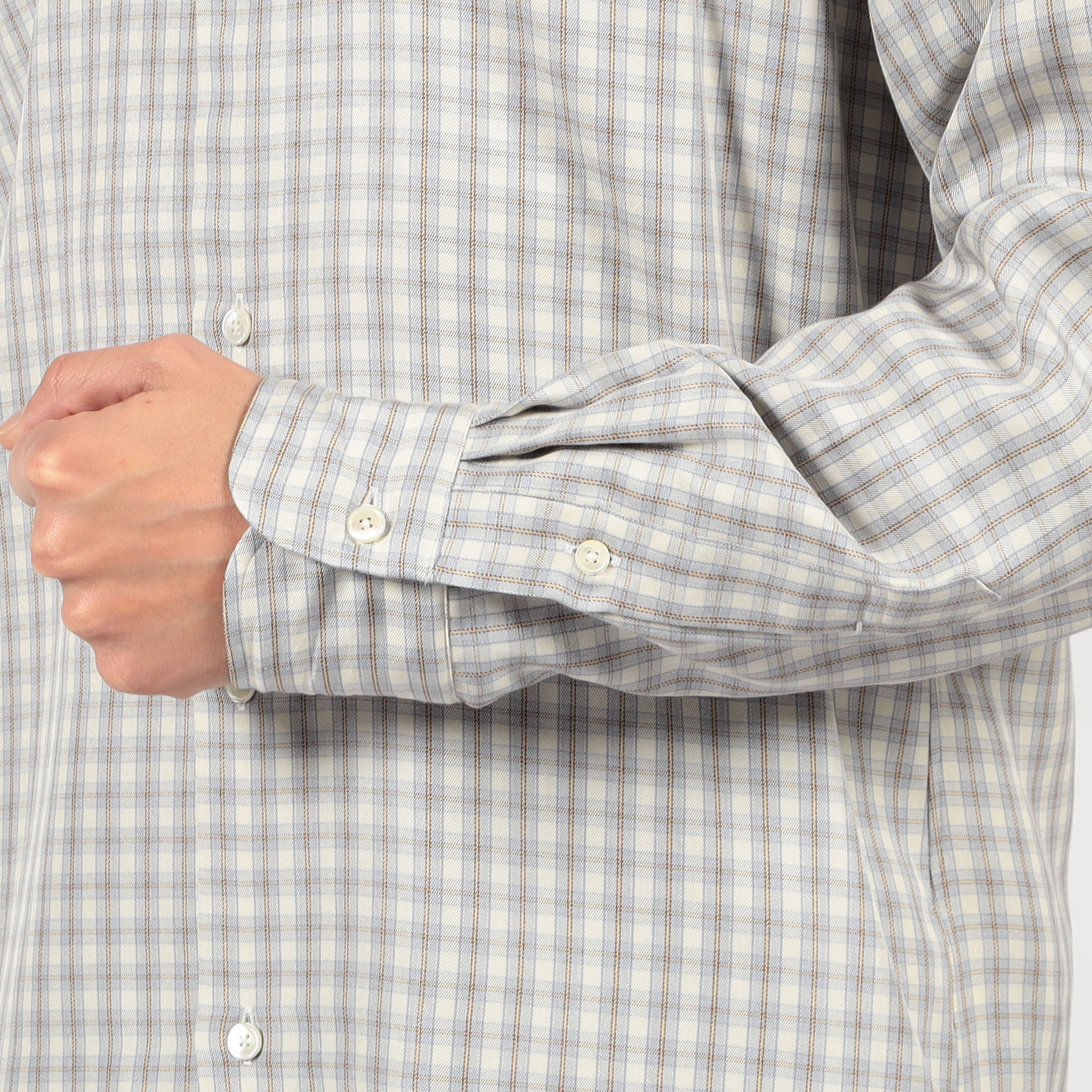 MAATEE&SONS コットンシルク オープンカラーチェックシャツ タグ付 MAATEE&SONS LYAN シルクチェック ロングスリーブシャツ