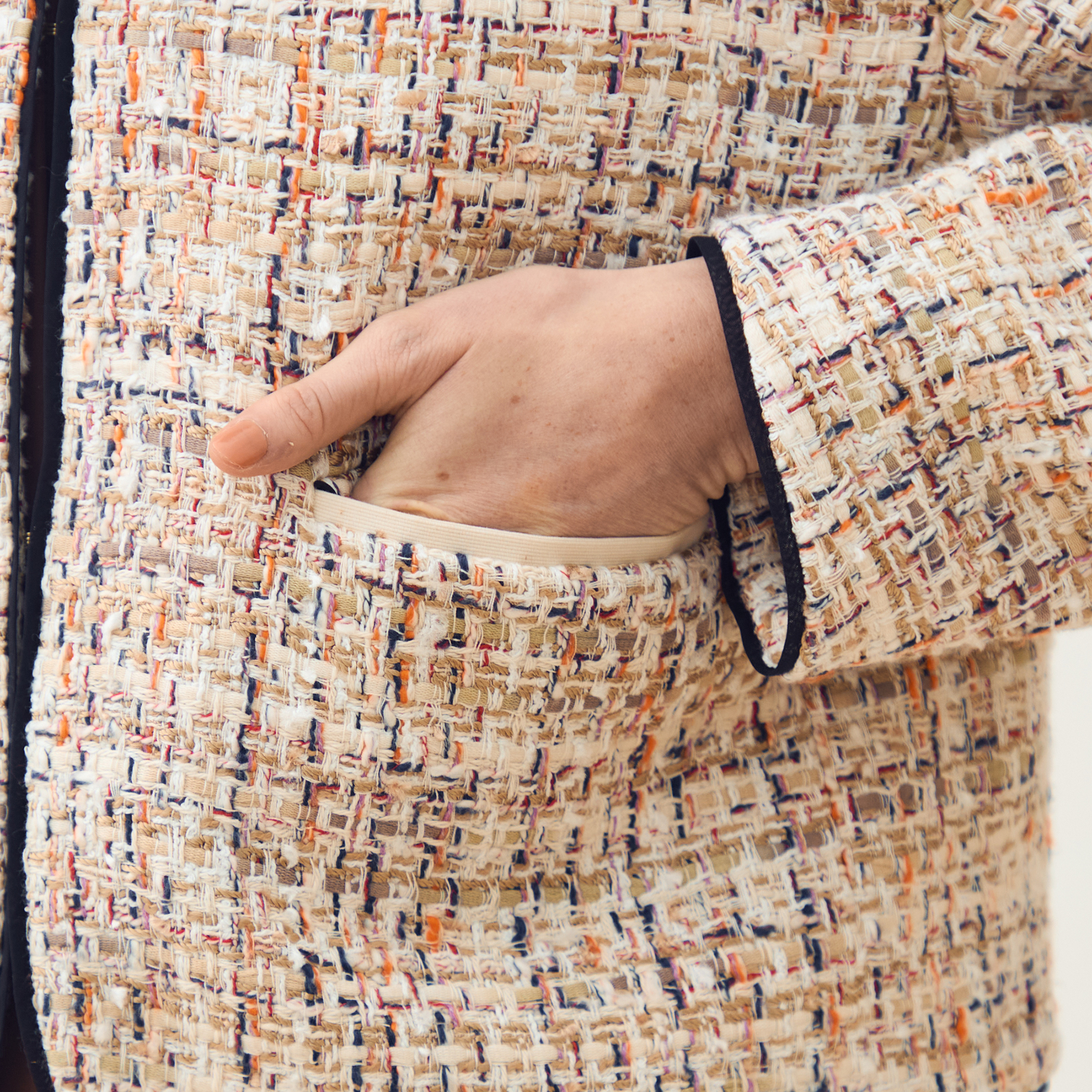 ホロウファンシーツイード ノーカラートリミングジャケット