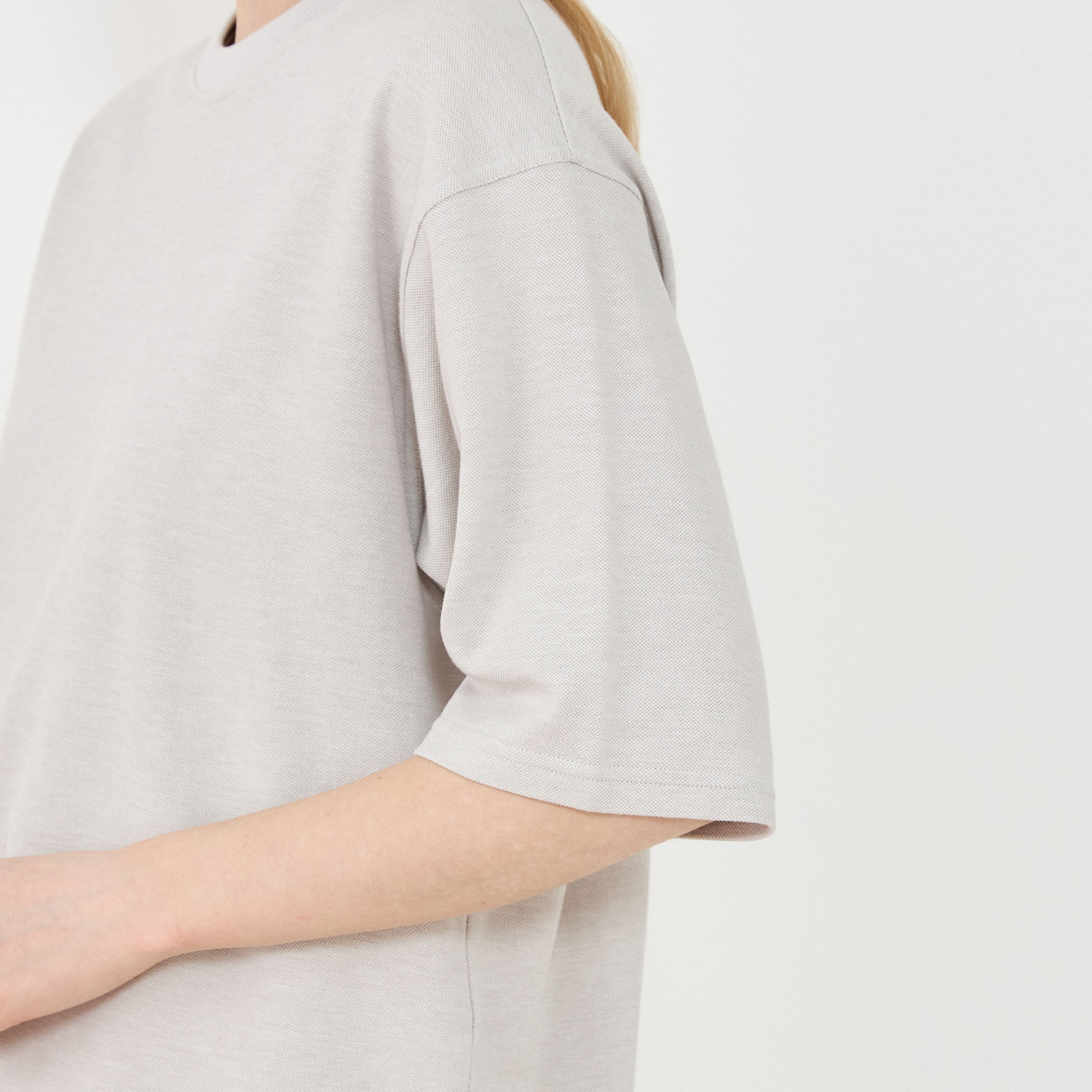 □コットンシルクカノコ ワイドクルーネックTシャツ