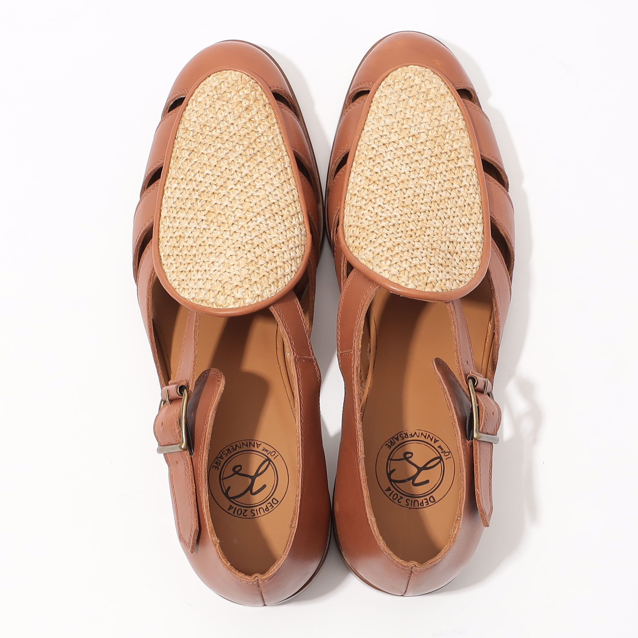 SOLOVIERE ラフィア×カーフ フィッシャーマンサンダル