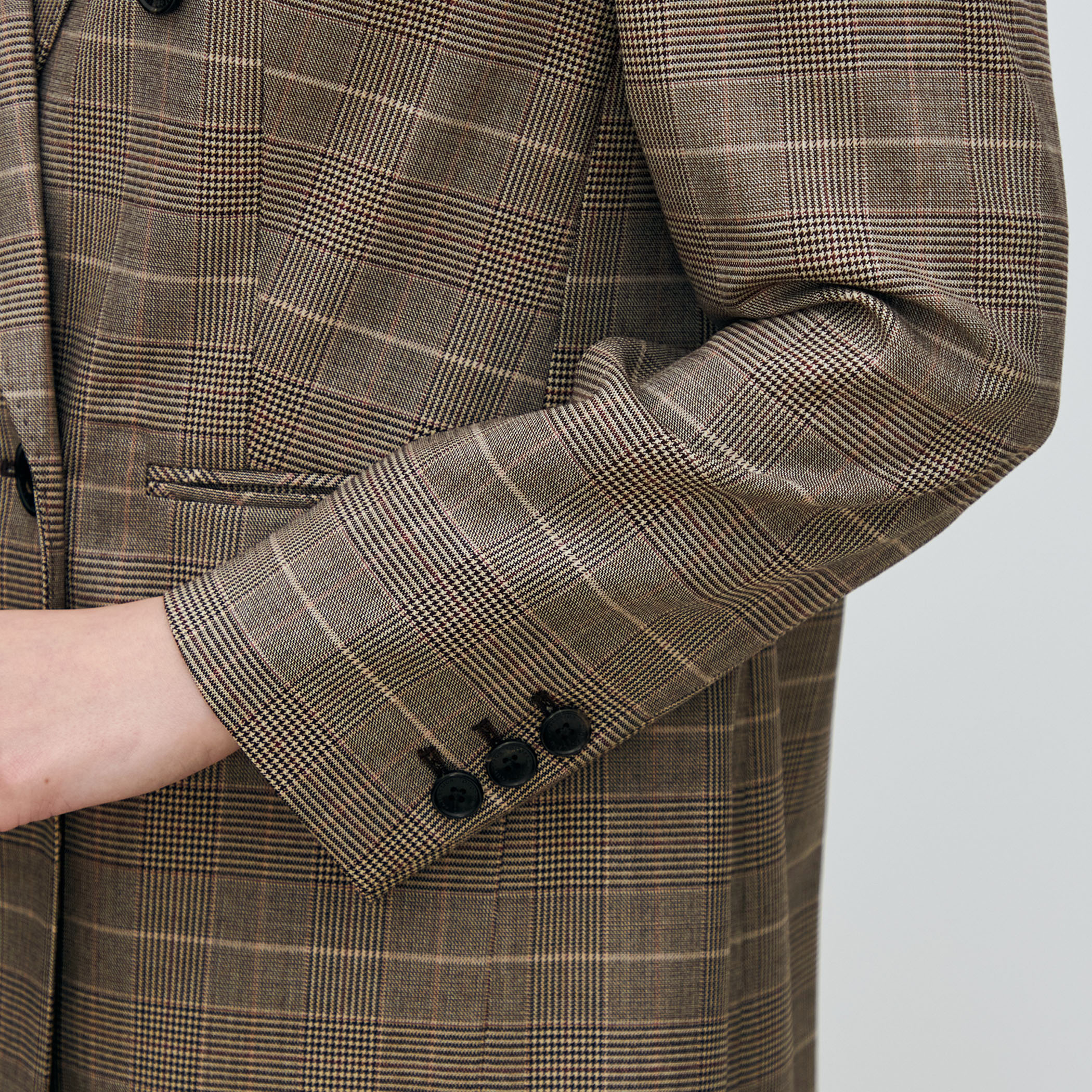 トゥモローランドコレクションダブルブレスト　ジャケット　チェック千鳥格子ブラウン バーガンディーグレンチェック ダブルブレストジャケット