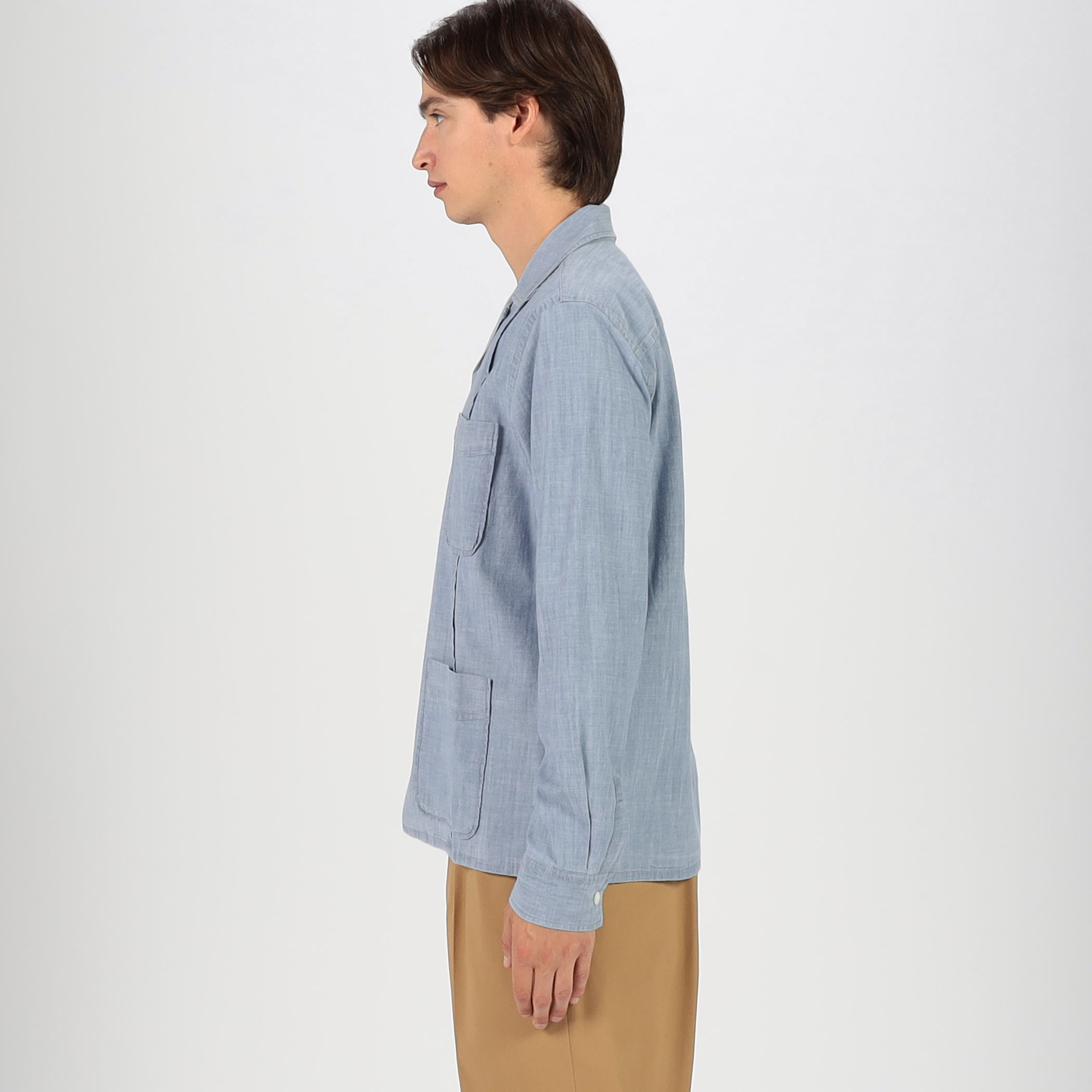 ドレイクス　シャンブレーシャツ　イギリス製 Drake's コットンシャンブレー オープンカラーシャツ