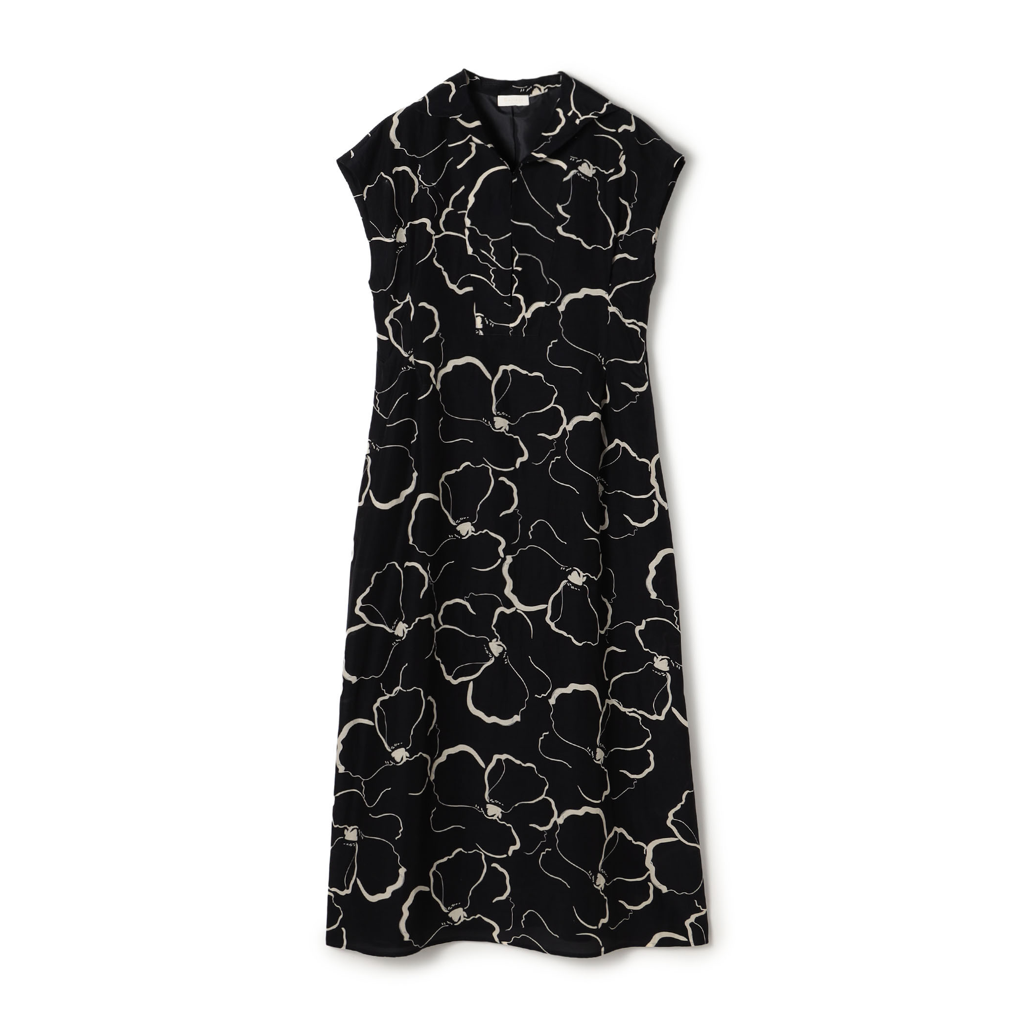 ドローイングフラワープリント スキッパーカラーワンピース