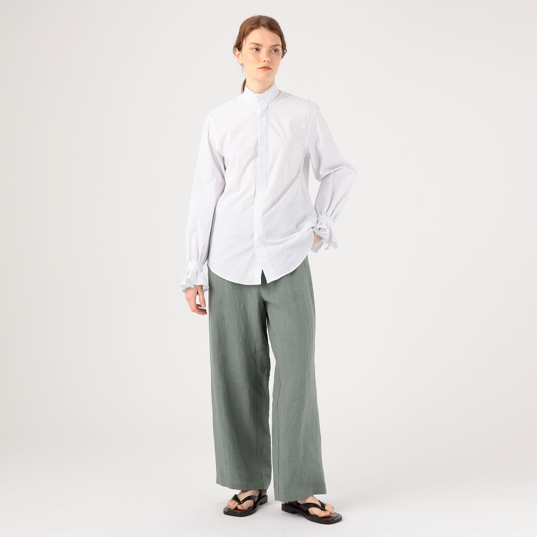 BOURRIENNE BOUDOIR RAYE BLEU コットンリネンシャツ