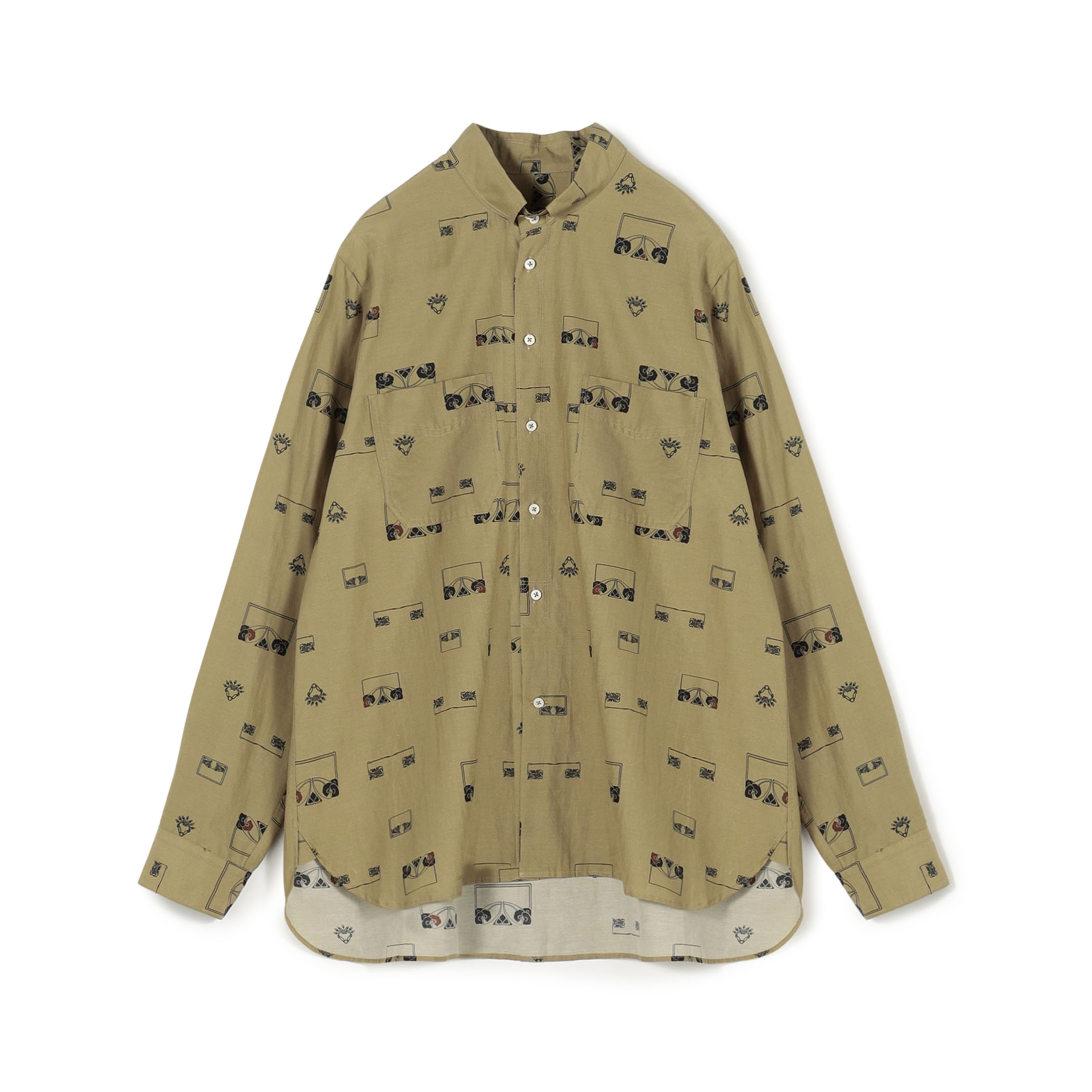 コットンシルクプリント ロングスリーブシャツ