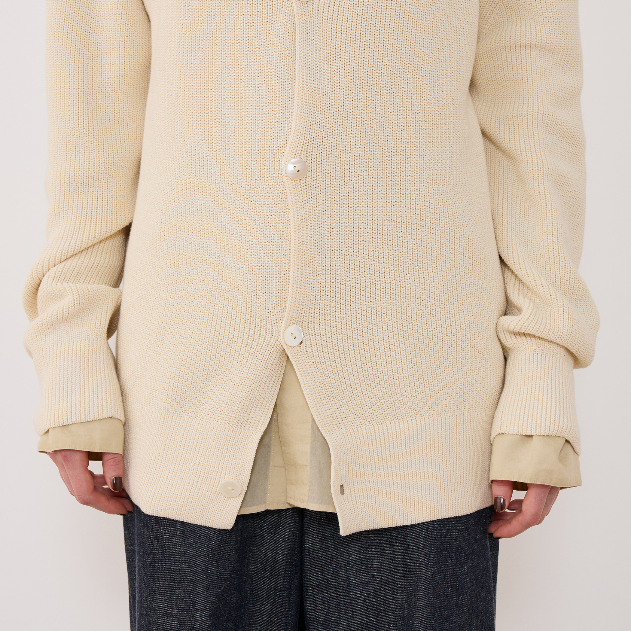 STONE  フィッシャーマンリブフーディ カーディガンM ベージュ フィッシャーマンズリブ Vネックカーディガン｜トゥモローランド 公式通販