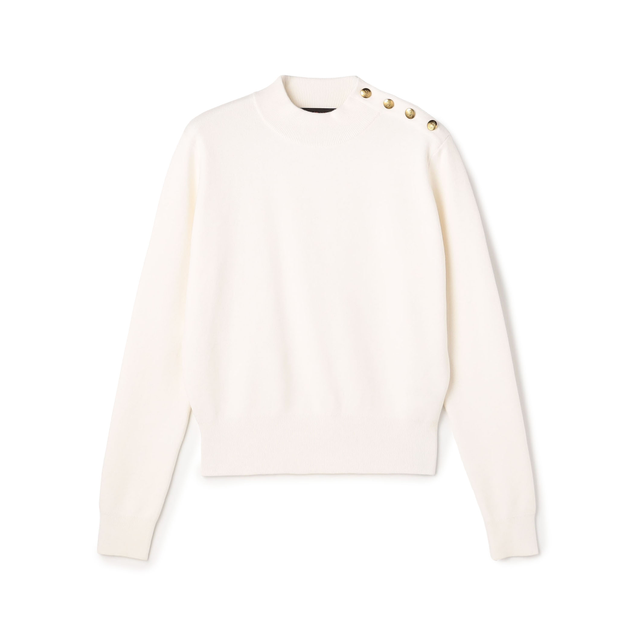 コットンカシミヤ モックネックゴールドボタンプルオーバー