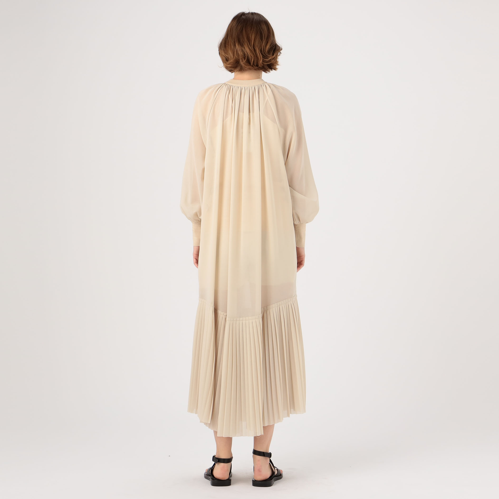 HYKE SHIRRED VOILE DRESS ワンピース-