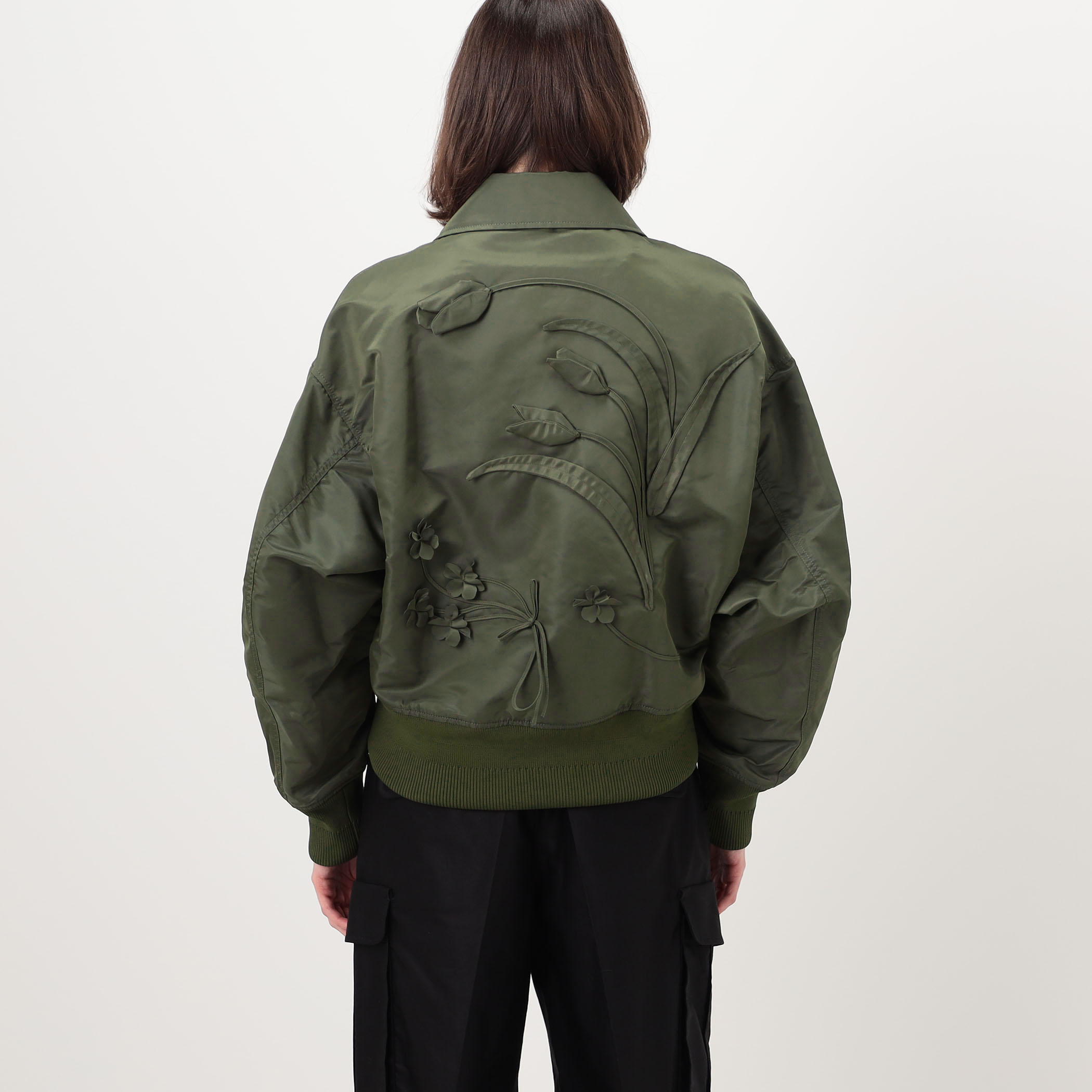 Mame Kurogouchi Nylon Twill 3D Embroidery Flight Jacket フライト