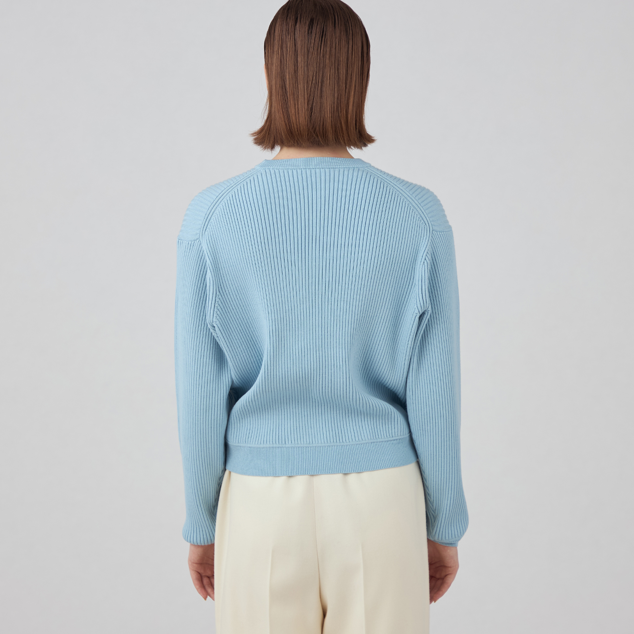 ウールポリエステルストレッチリブ クルーネックプルオーバー