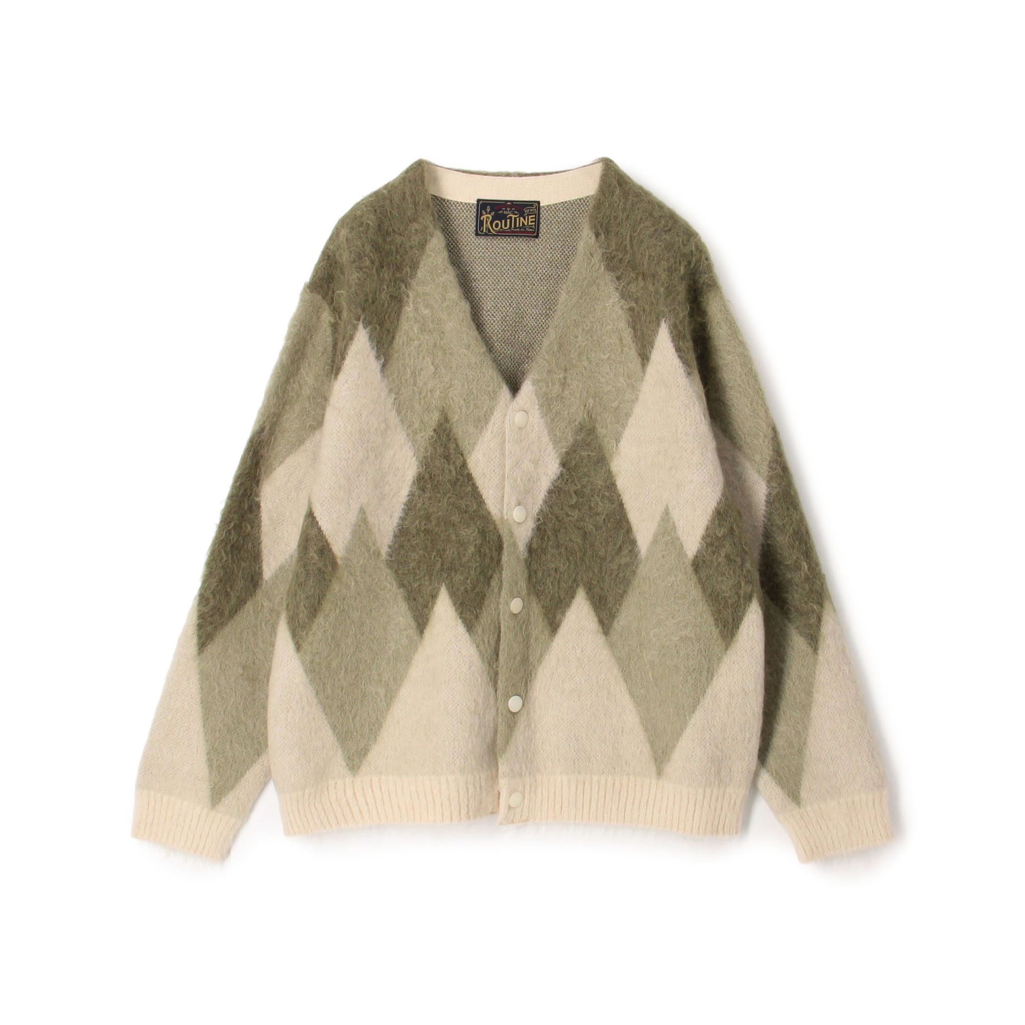 ROUTINE ヴィンテージ起毛 ダイヤモンド柄 カーディガン