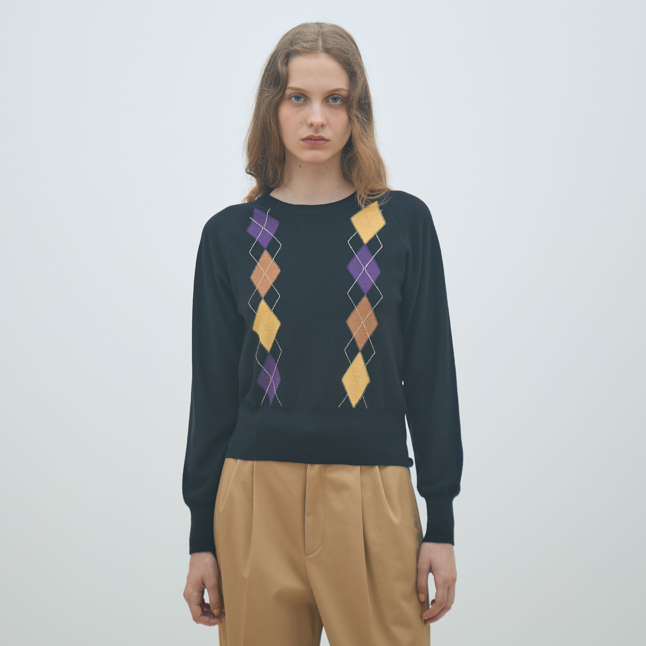 プレーンウールアーガイル クルーネックプルオーバー