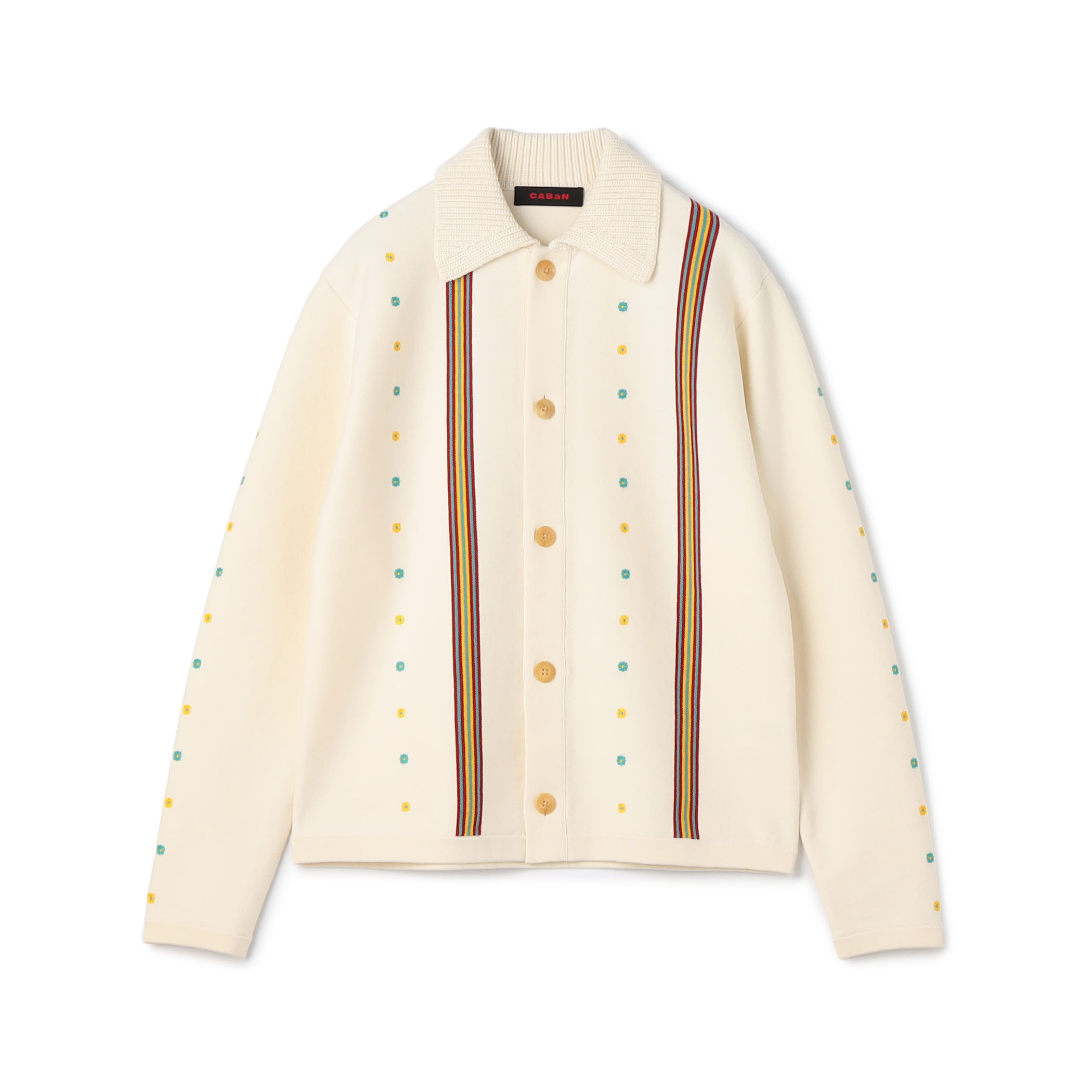 ■CABaN コットンカシミヤ エンブロイダリーポロカーディガン