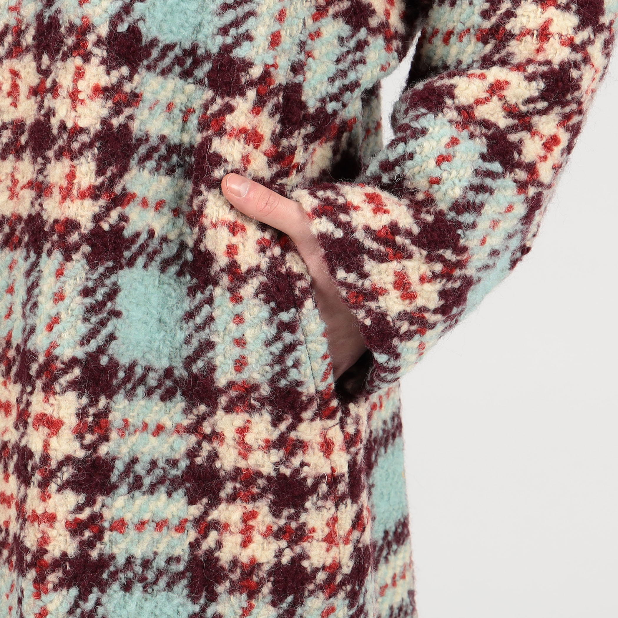 □CABaN ウールロービングチェック スタンドカラーコート