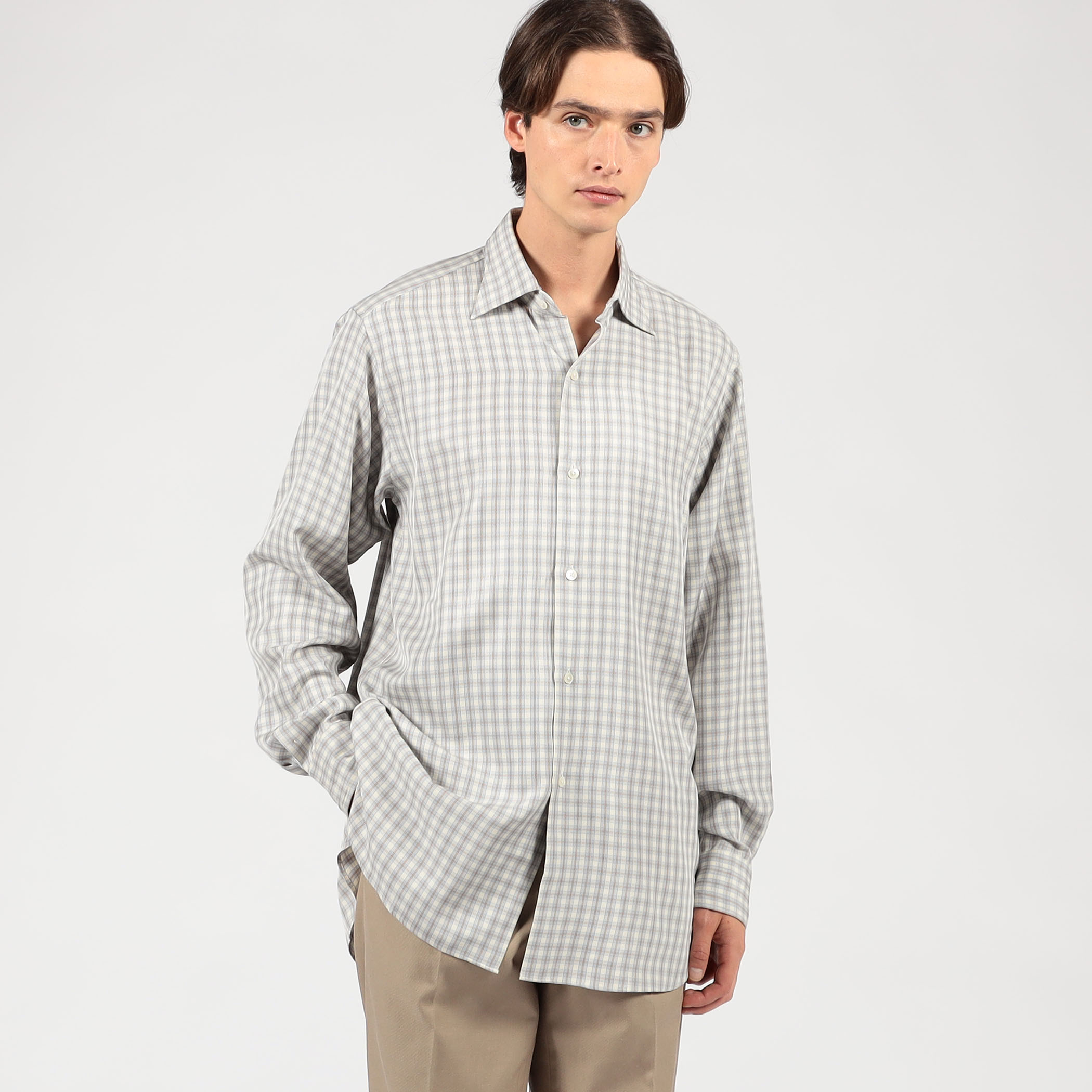 MAATEE&SONS LYAN シルクチェック ロングスリーブシャツ