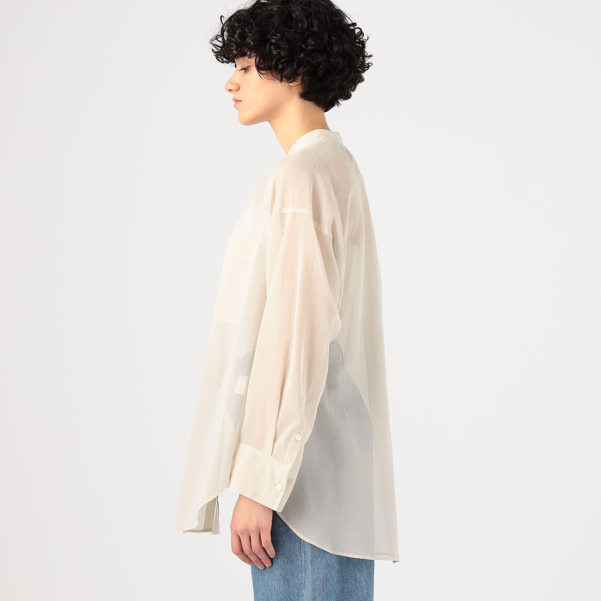 極美品 マカフィー コットンバンドカラーシャツ 23SS グリーン 定価2万 コットンオーガンジー バンドカラーシャツ｜トゥモローランド