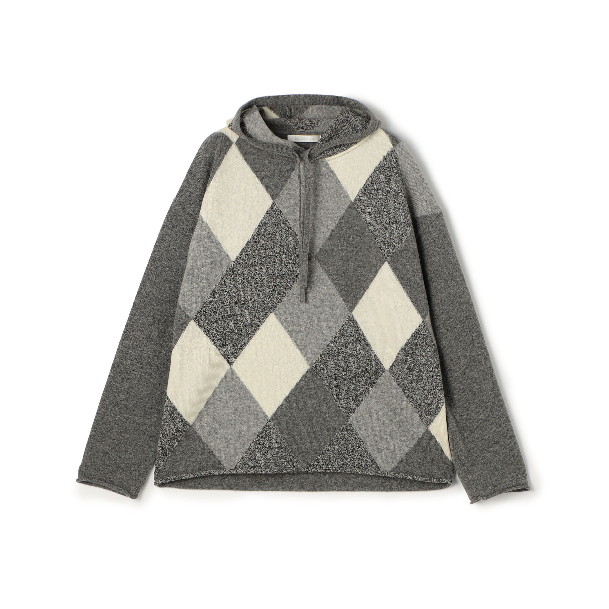 ウールアーガイル フーデッドプルオーバー