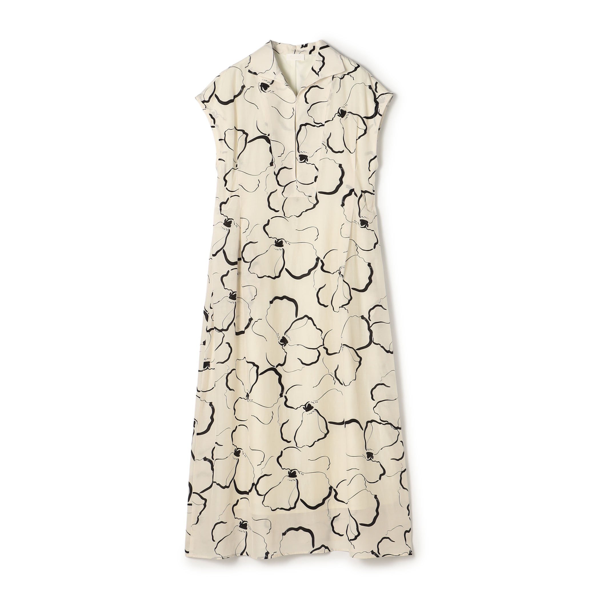 ドローイングフラワープリント スキッパーカラーワンピース