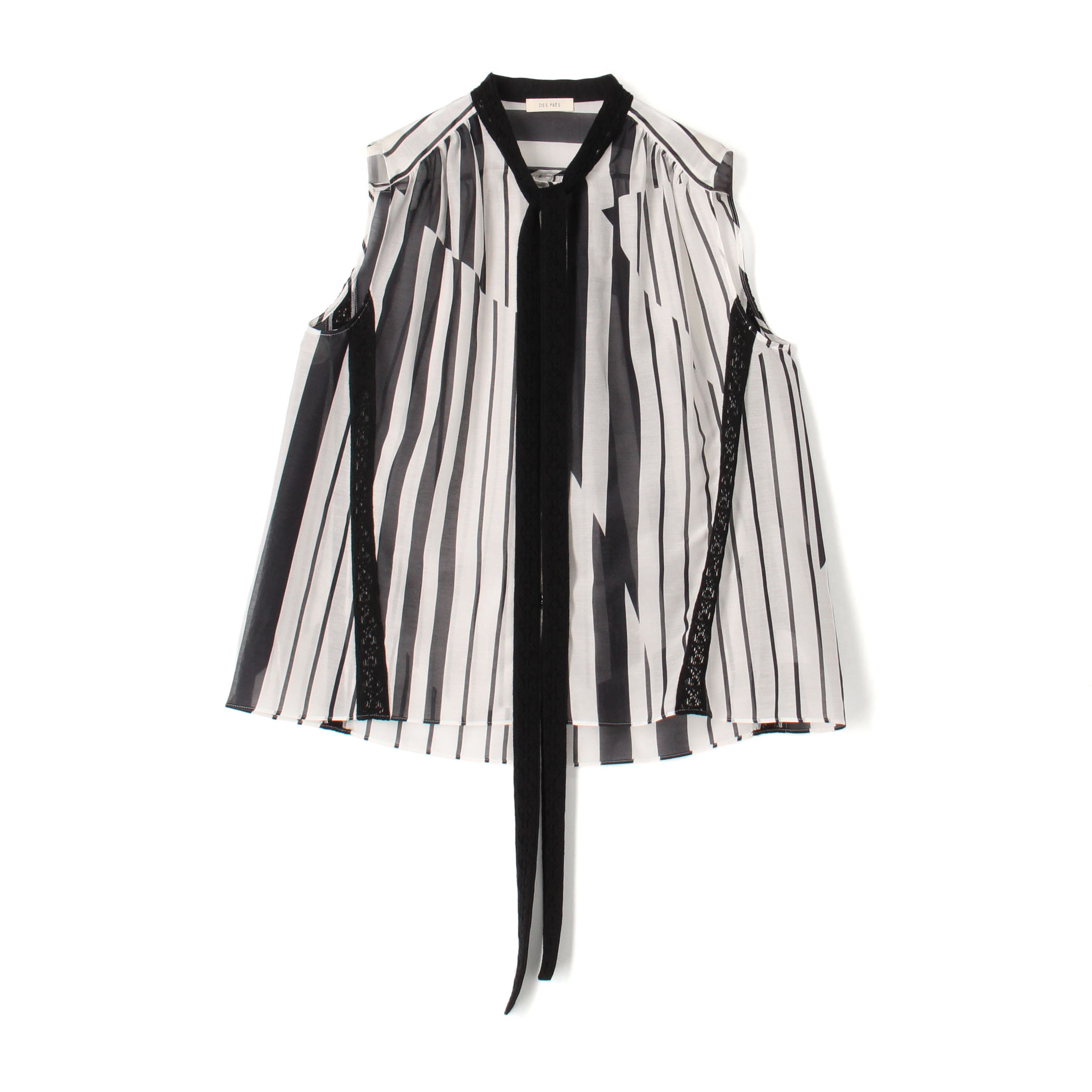 【WEB先行予約】カッティングストライププリント ギャザーボウタイブラウス