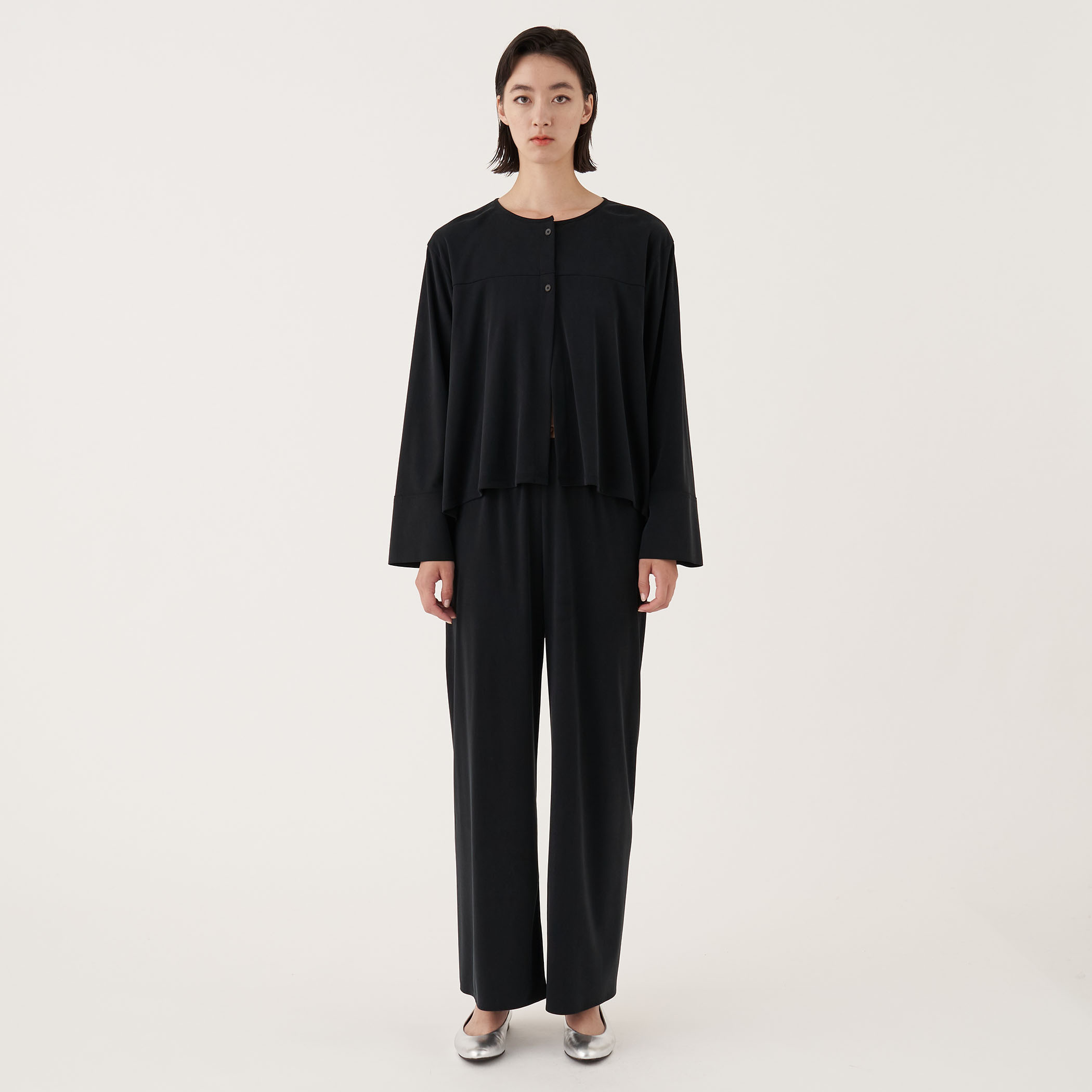 【DES PRES】ファインキュプラインターロック クルーネックブラウス tear perforated square neck blouse /ドロップスクエアネック