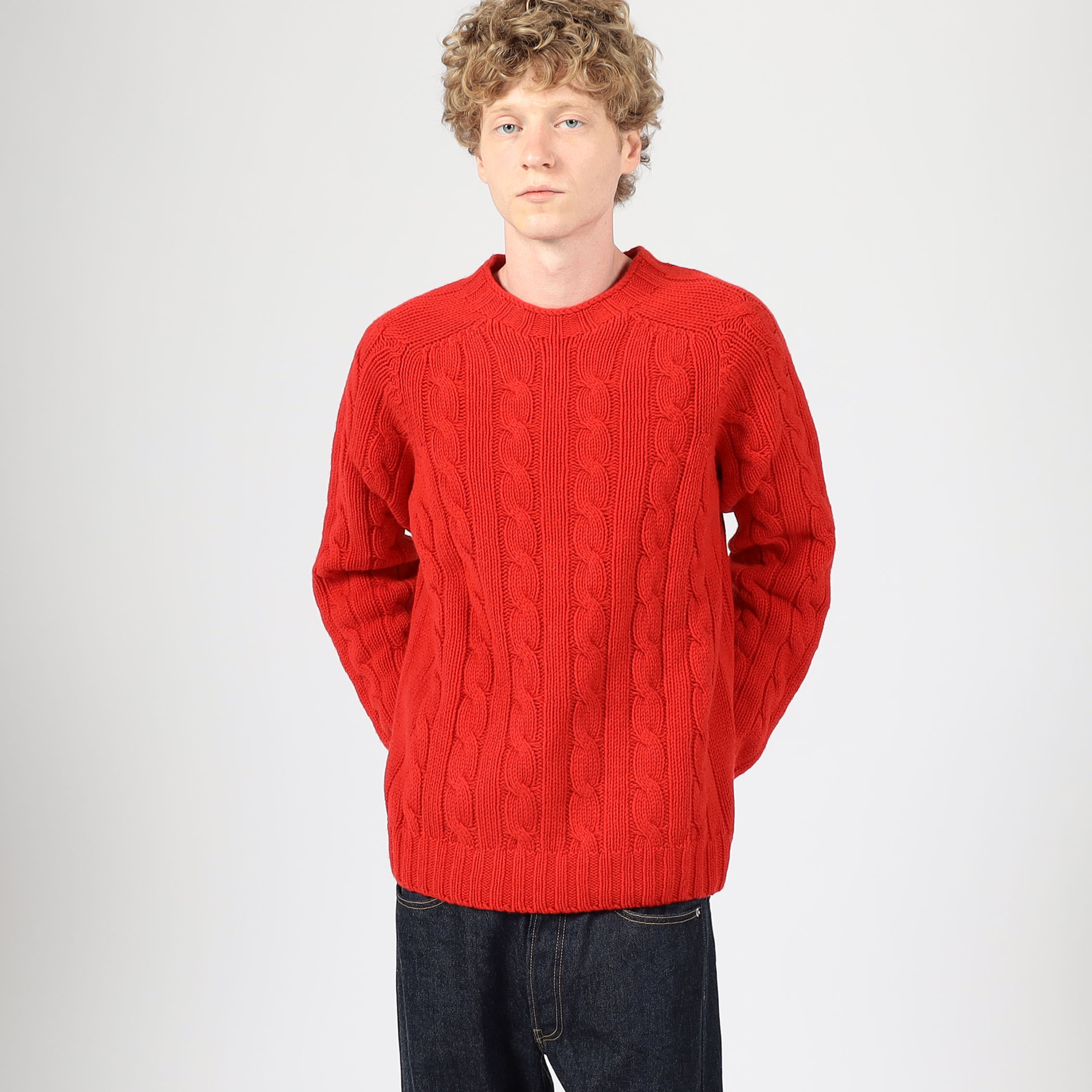 INVERALLAN ウールケーブル クルーネックプルオーバーニット