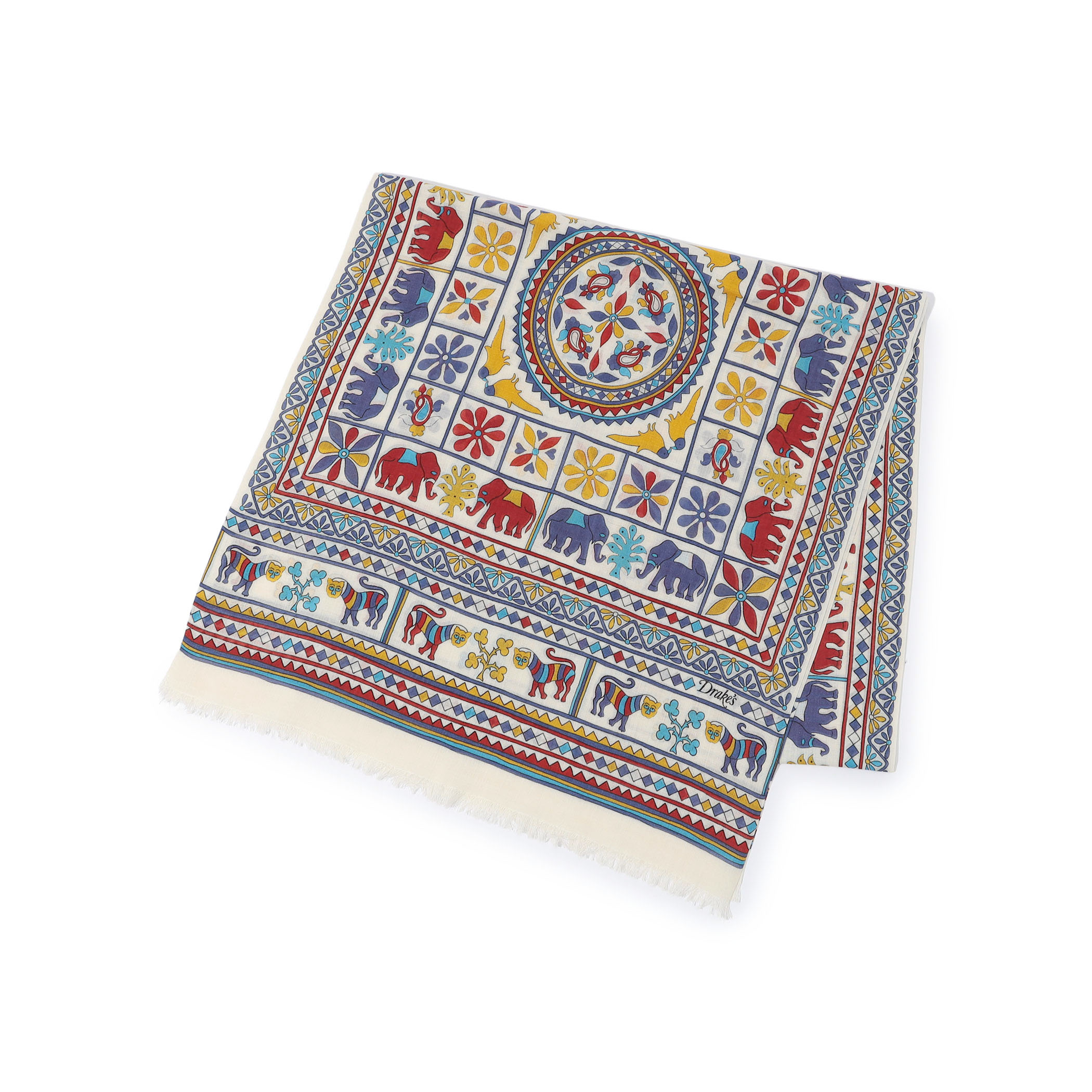 Drake&rsquo;ｓ ELEPHANTS AND FLOWERS PRINT SCARF ウールシルクプリントスカーフ