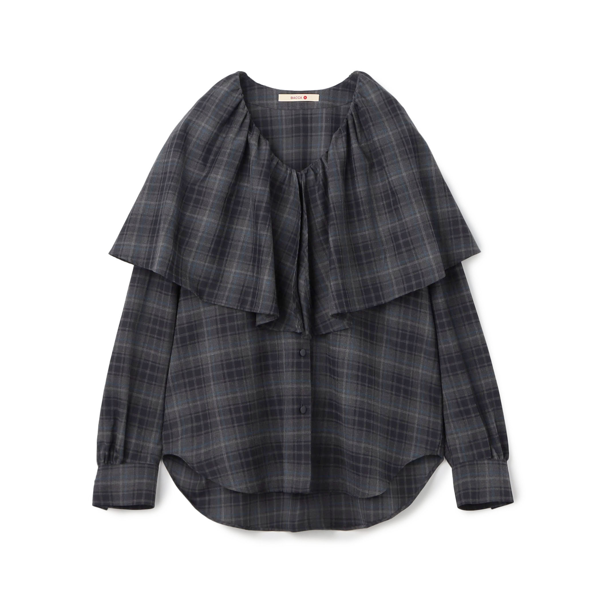 【WEB先行予約】メランジチェック ラッフルカラーシャツ