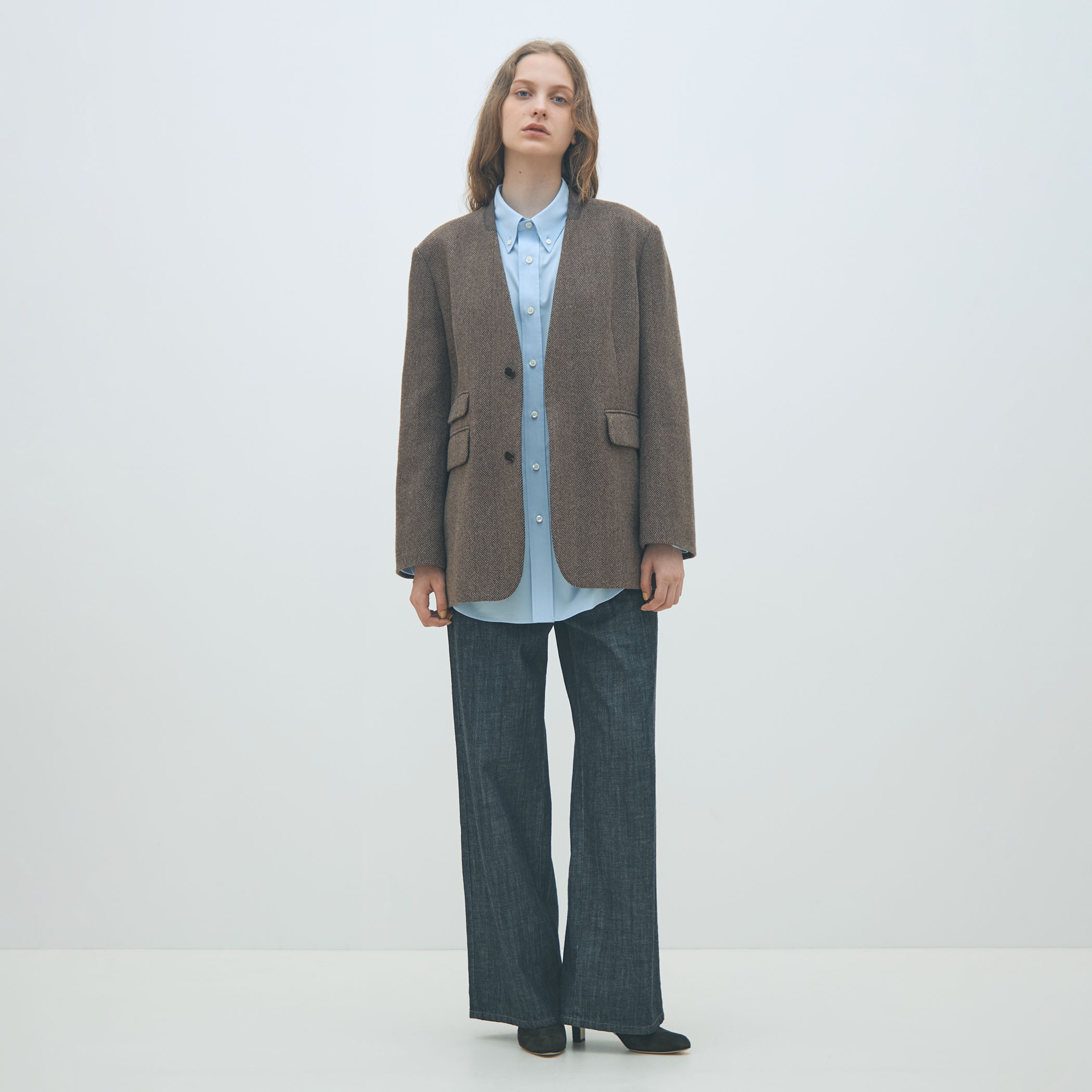 アルパカヘリンボーン カラーレスジャケット｜トゥモローランド