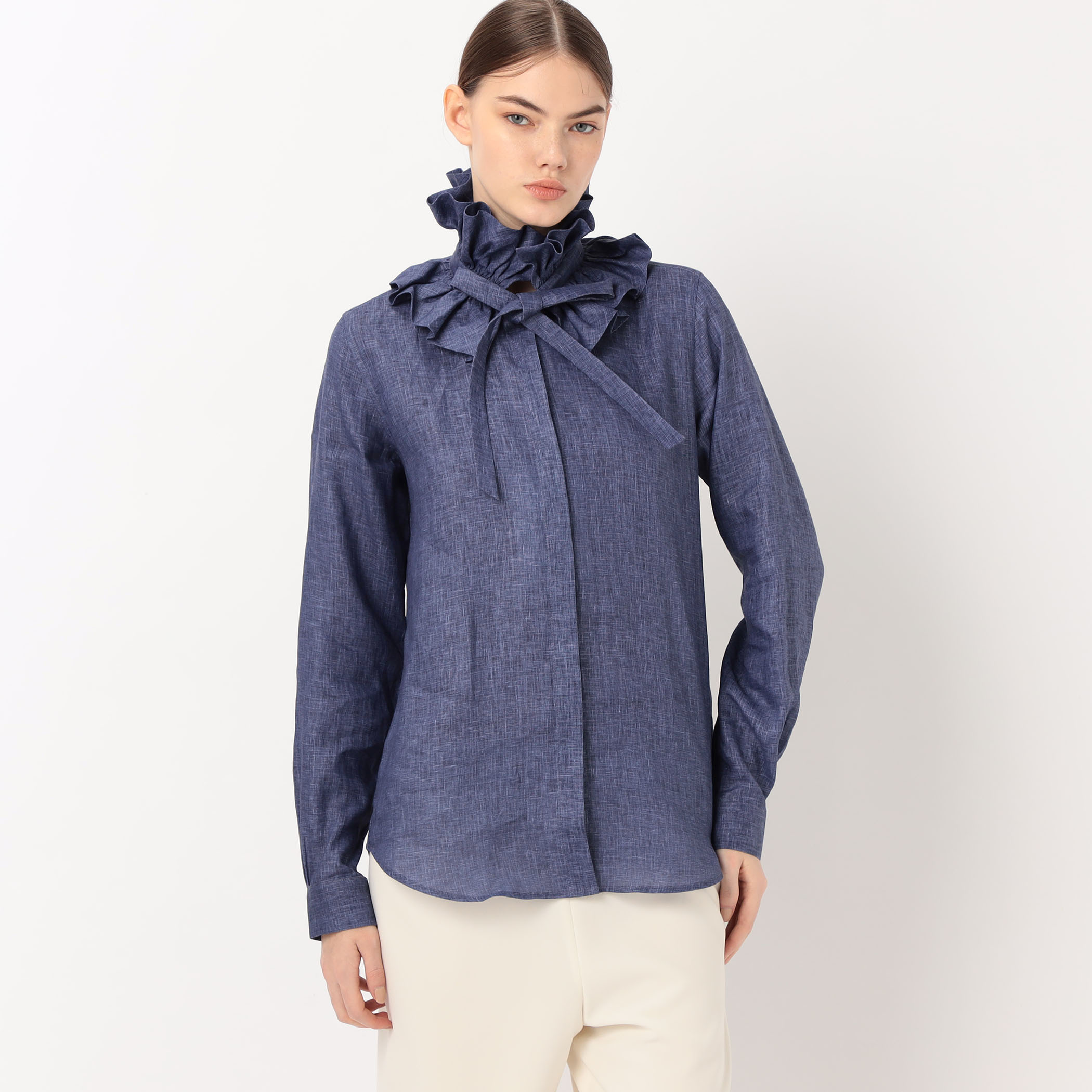 未使用タグ付✨ BOURRIENNE ブリエンヌ別注PASTEL シャツ 現行品 BOURRIENNE PASTEL リネン ラッフルカラーシャツ｜トゥモローランド