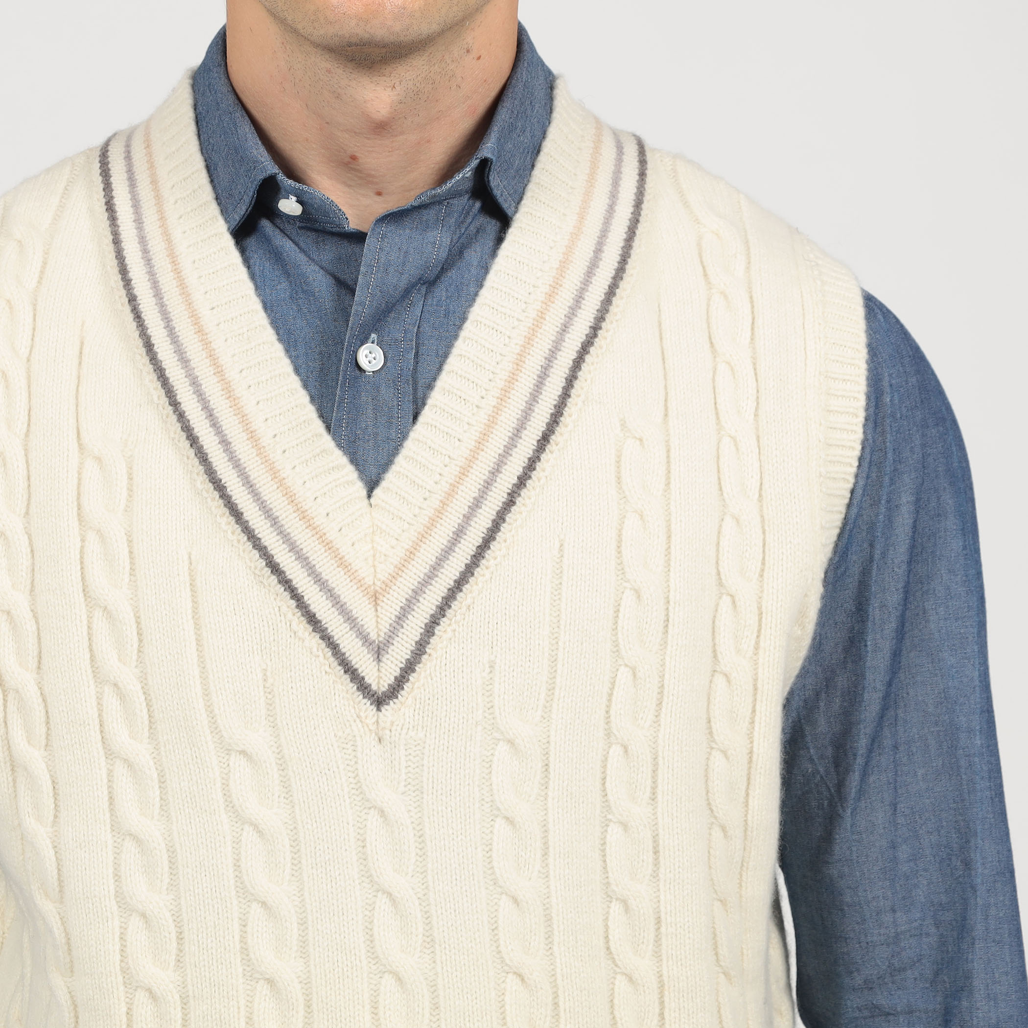 別注】RICHMOND KNITWEAR ウールケーブル Vネックベスト