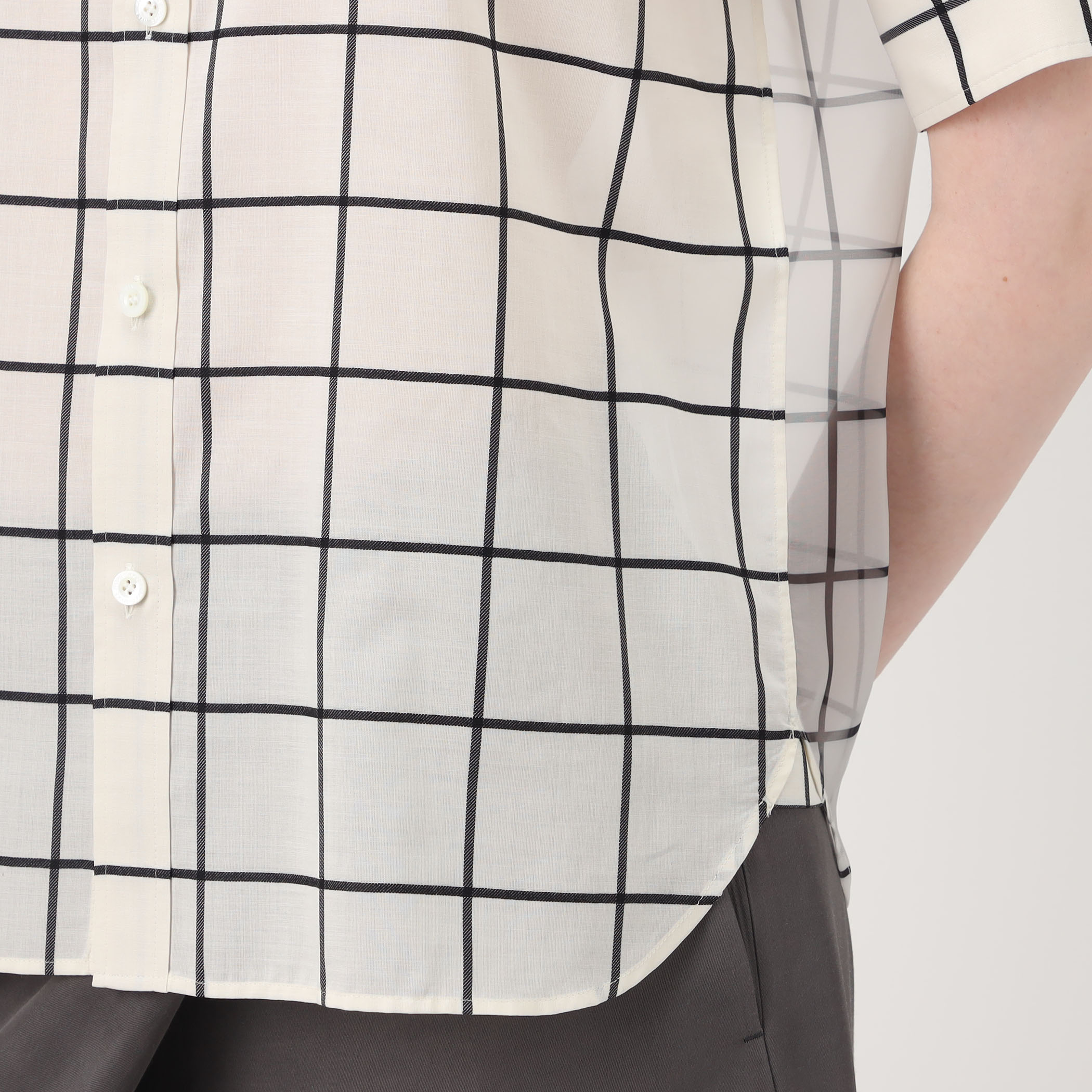 HYKE SHEER BACK WINDOWPANE SHORT SLV ウインドウペンチェック