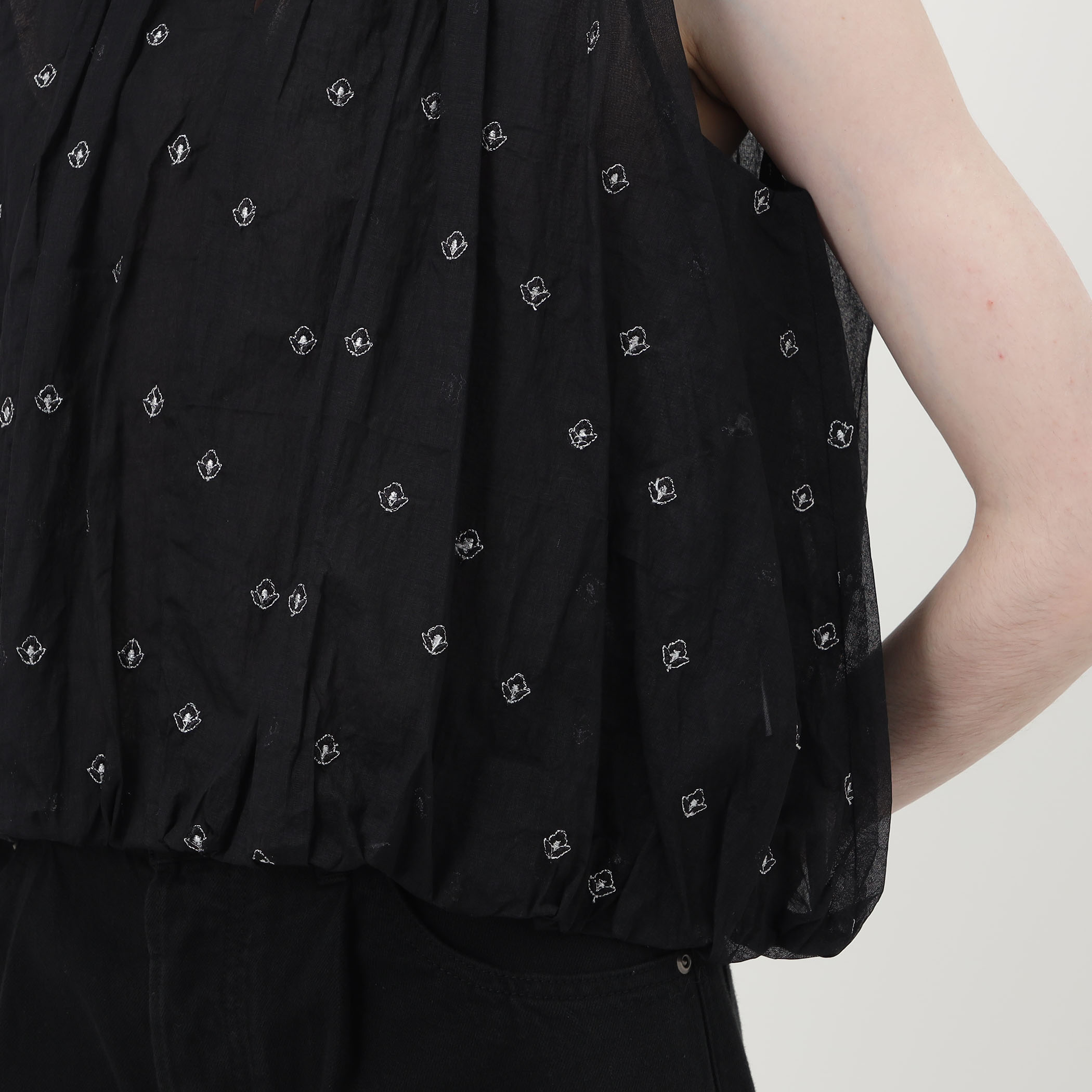 別注】ne Quittez pas BLACK DOUBLE ORGANZA ノースリーブ トップス 