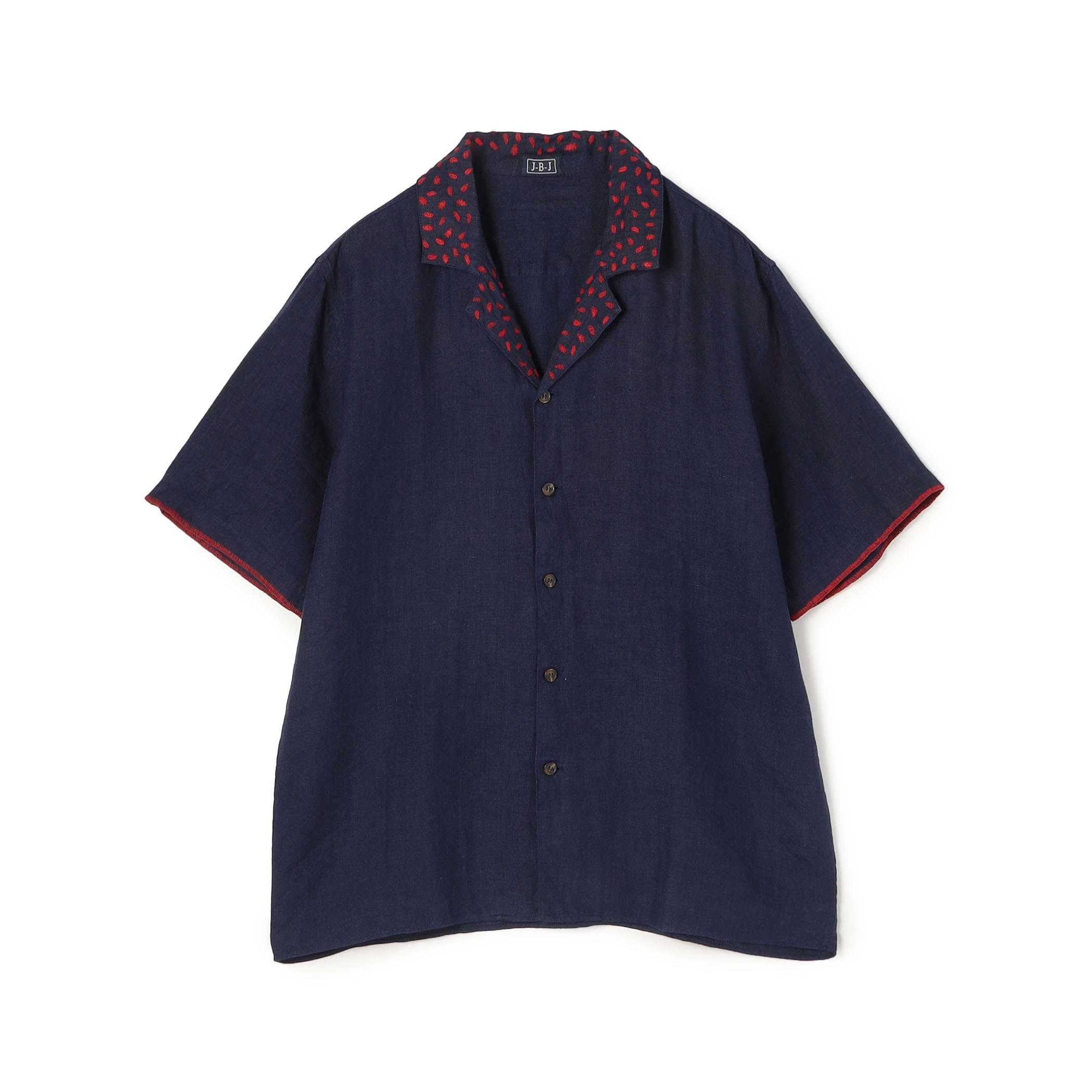 JUPE BY JACKIE Sasim Navy リネン エンブロイダリー オープンカラーシャツ