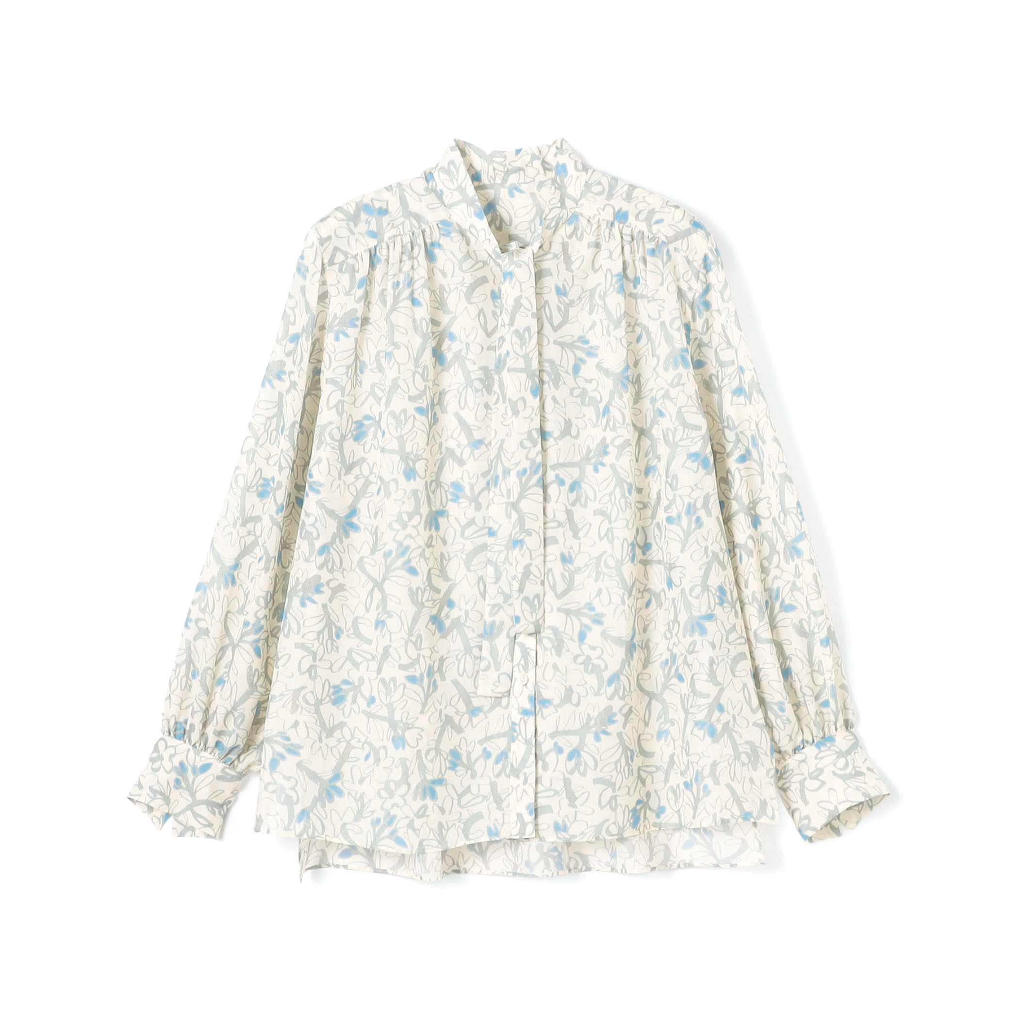 ペタルフラワープリント ボウタイブラウス