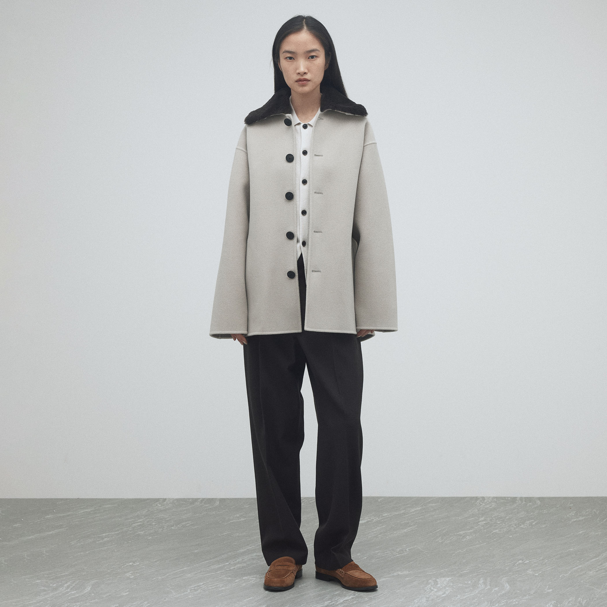WEB先行予約】ウールカシミヤリバー ファーカラー ショートコート