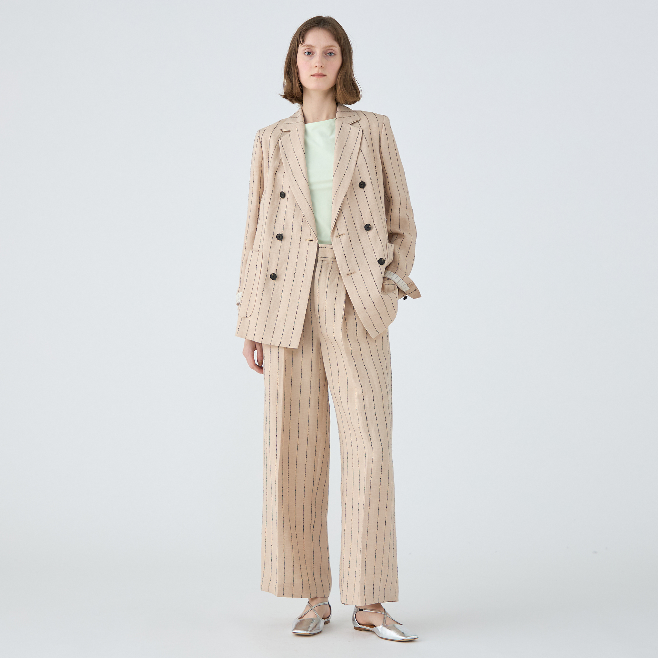 MACPHEE　コットンリネンタックワイドパンツ　34 コットンリネンツイル ワンタックワイドパンツ