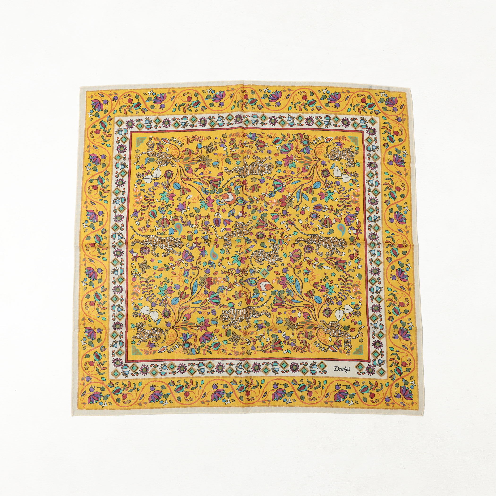 Drake's TIGER GARDEN PRINT BANDANA ウールシルクプリントスカーフ